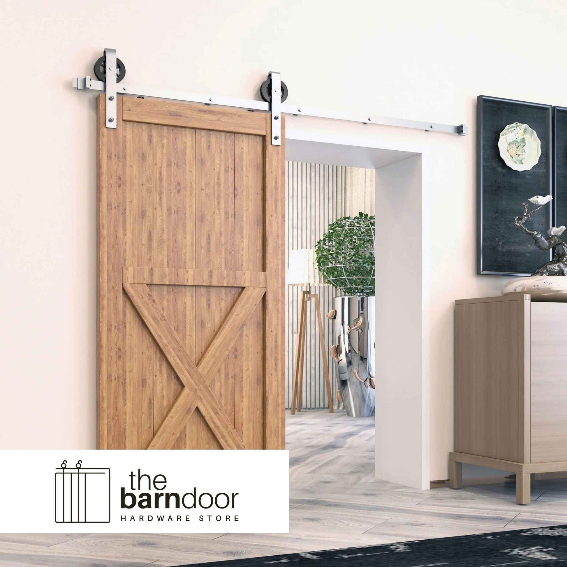 Spoke Wheel Brushed Nickel Barn Door Hardware Kit