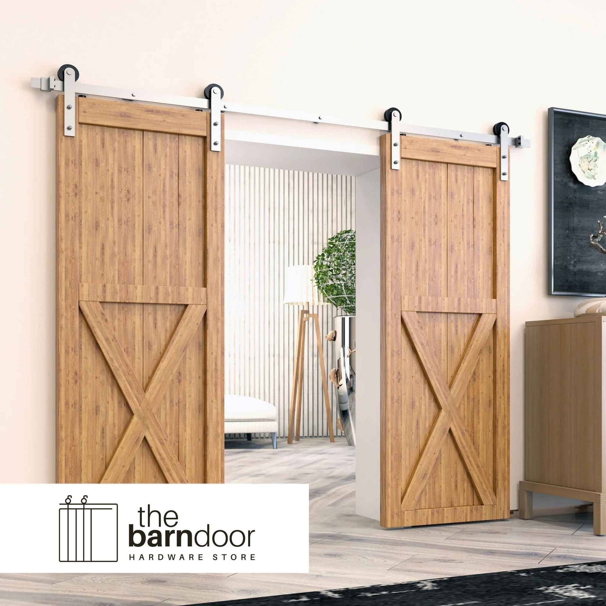 Straight Brushed Nickel Barn Door Hardware Kit