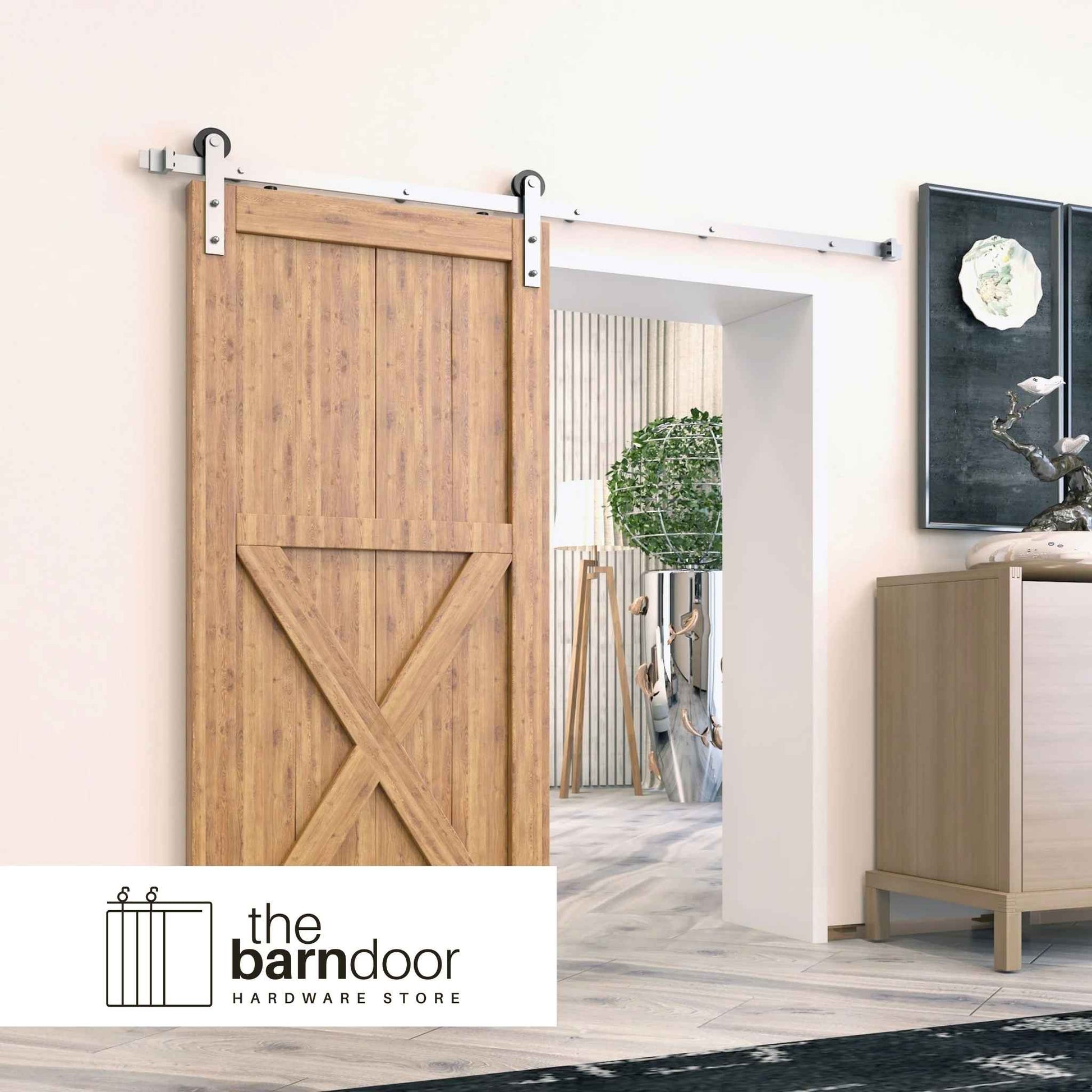 Straight Brushed Nickel Barn Door Hardware Kit