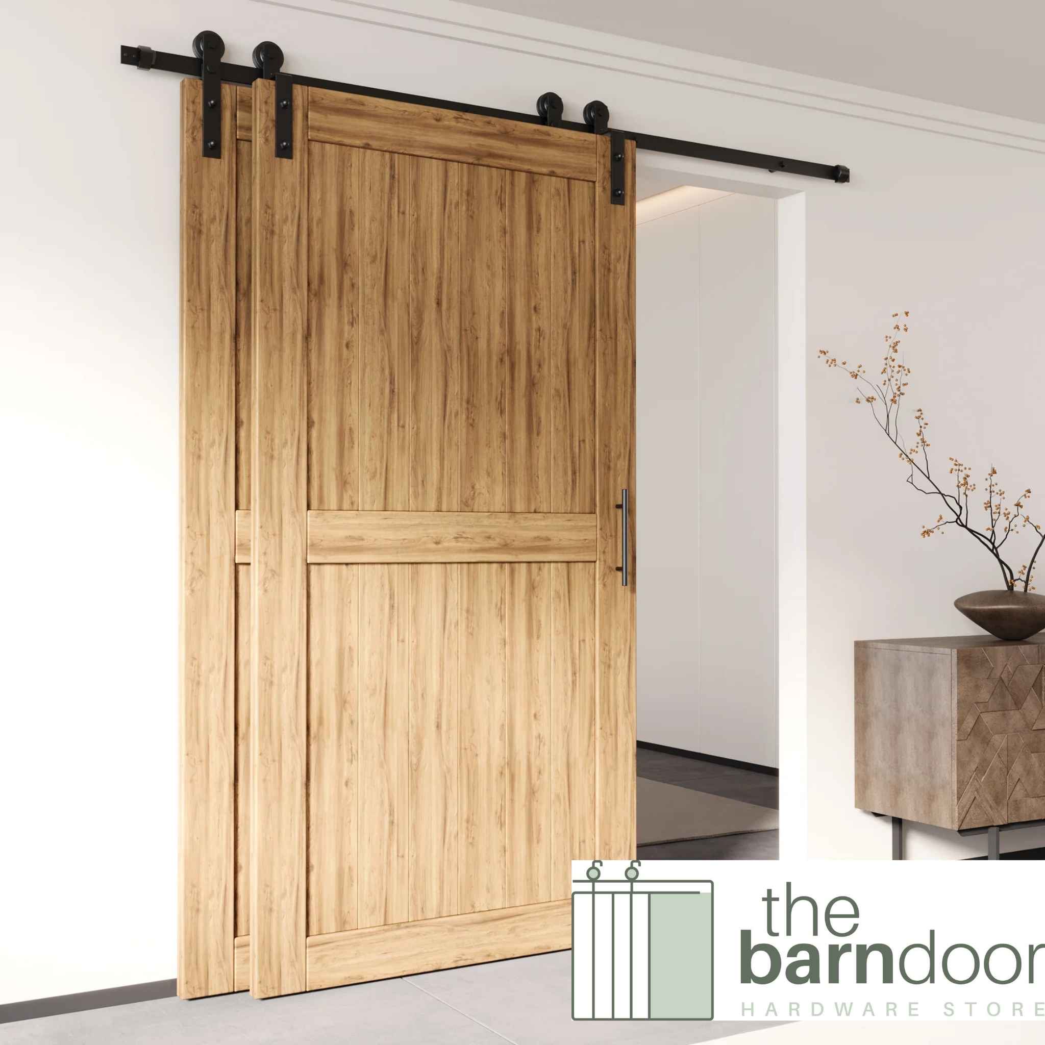 Straight Black Single Bypass Barn Door Hardware