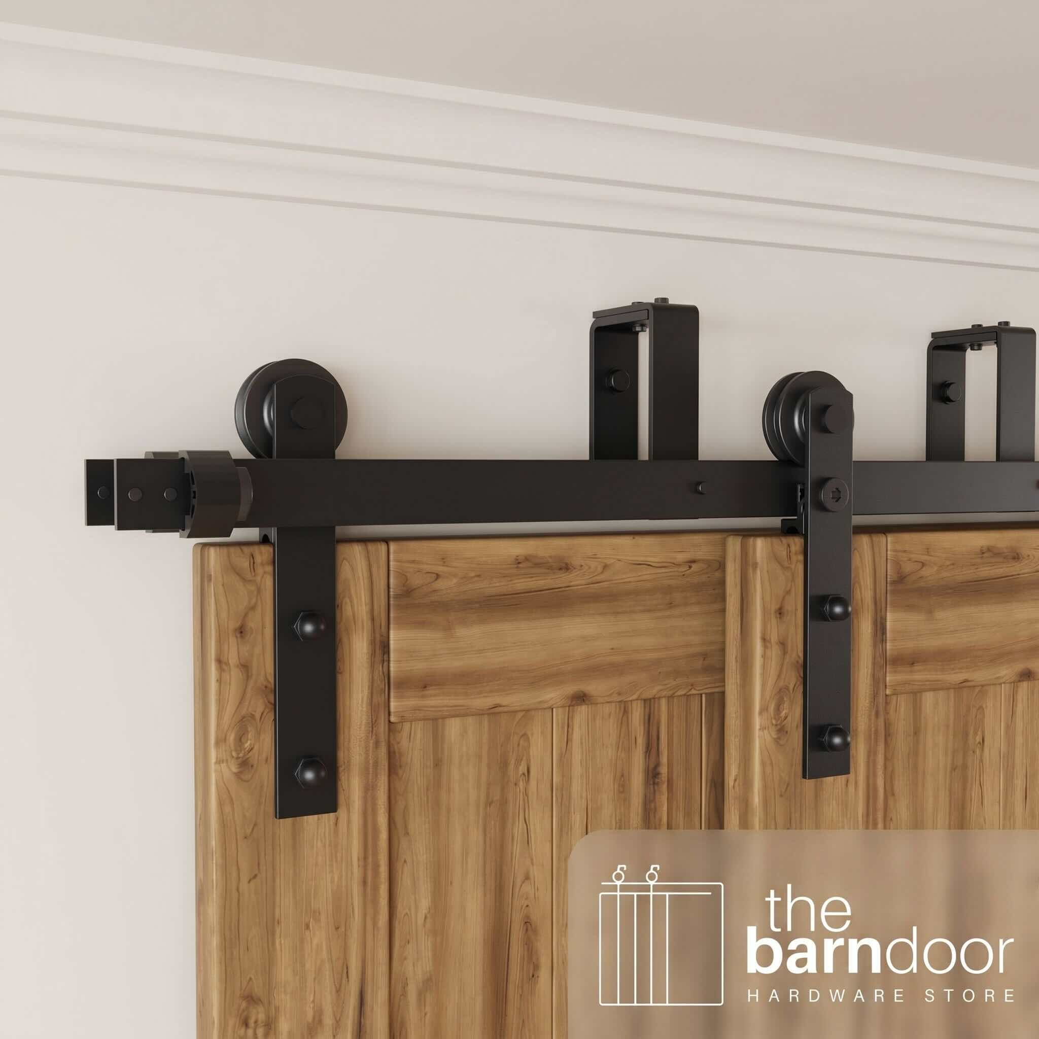 Straight Strap Black Double Track Bypass Barn Door Hardware Kit