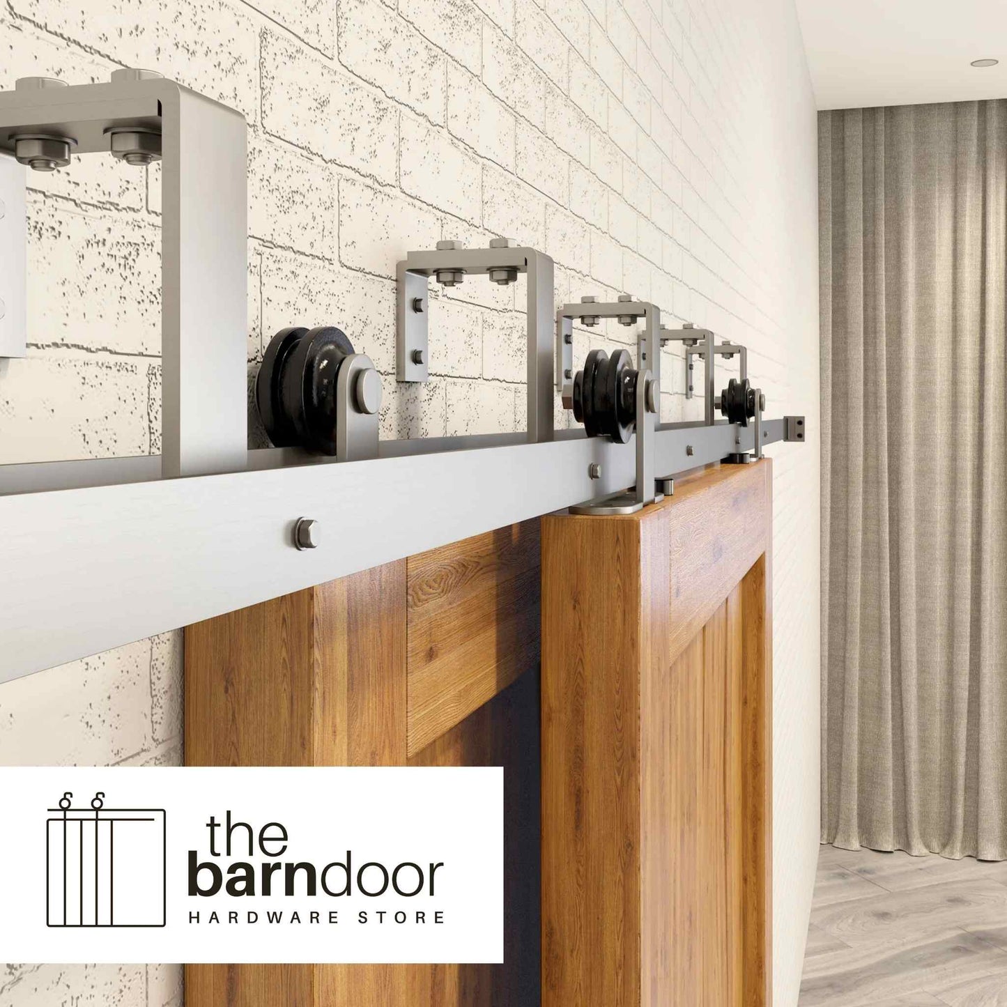 Straight Top Mount Brushed Nickel Double Track Bypass Barn Door Hardware Kit