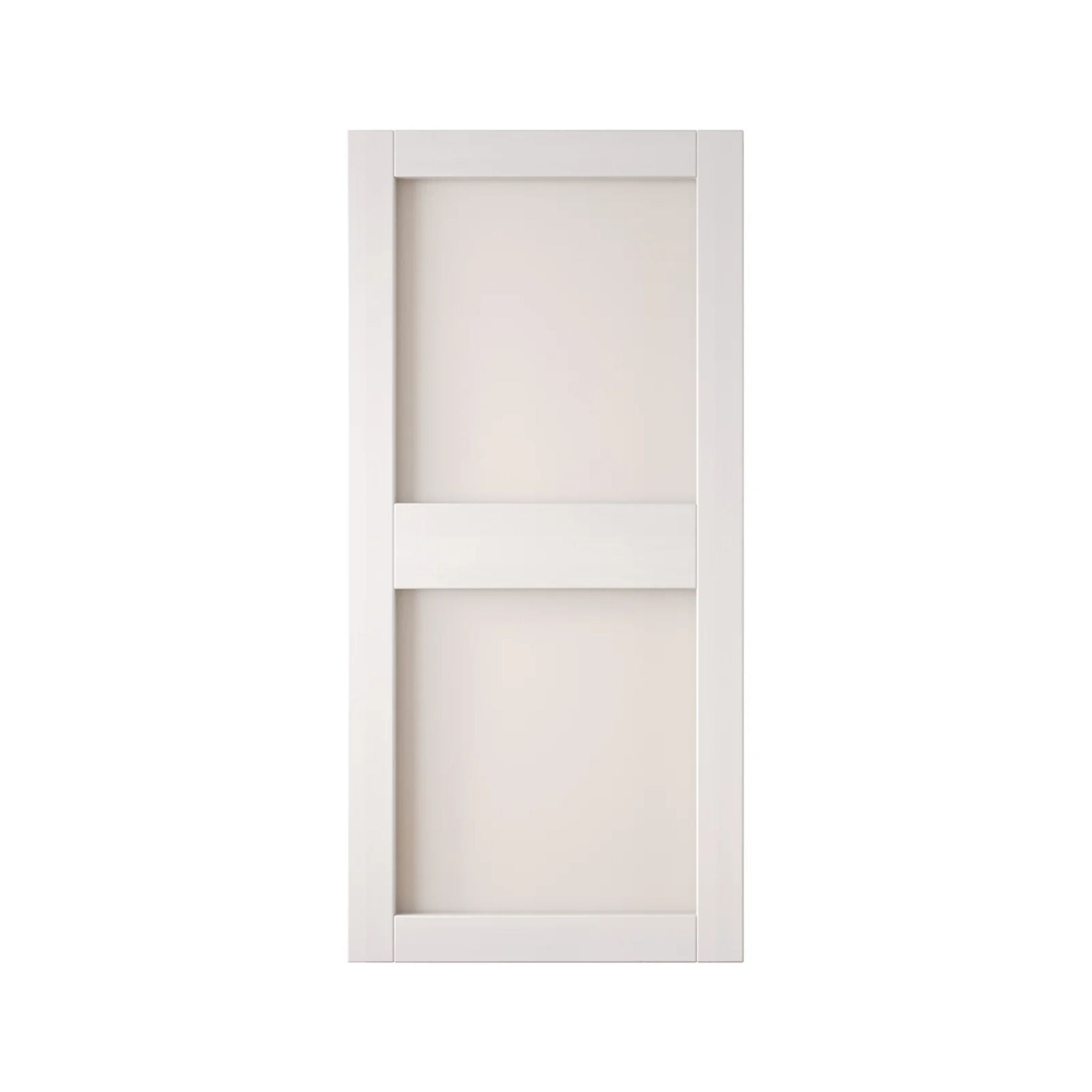 White barn door with glass on a white background