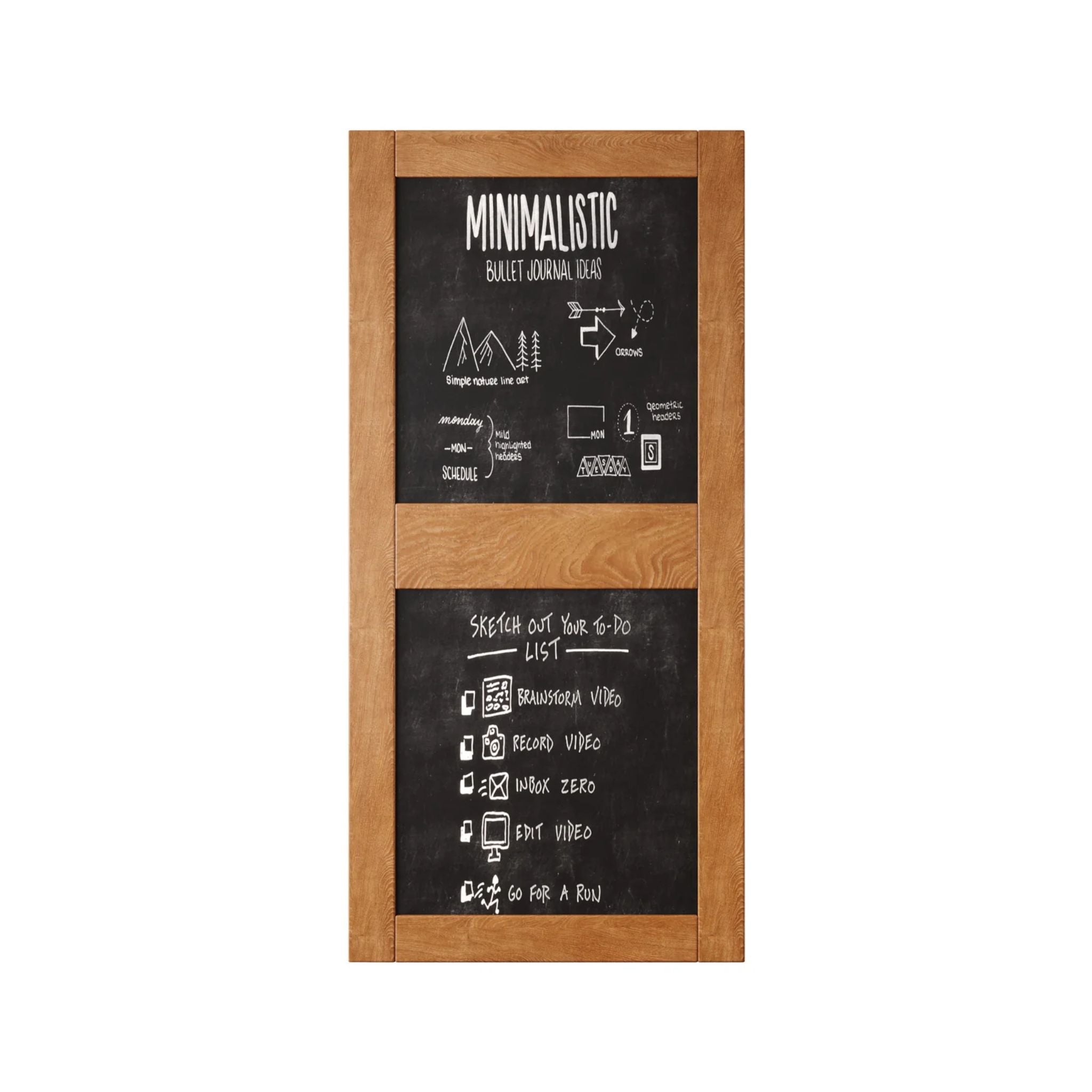 Front view of a vertical early american chalkboard door with two panels.