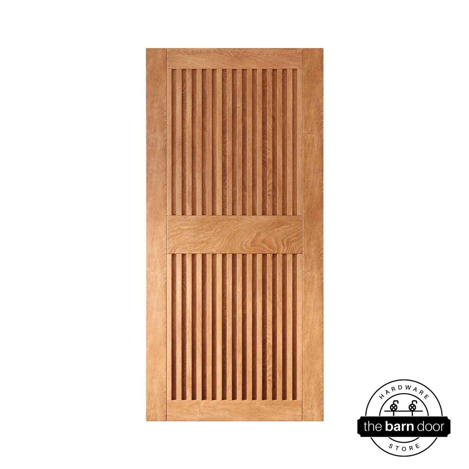 Early American wooden door with slatted design on a white background