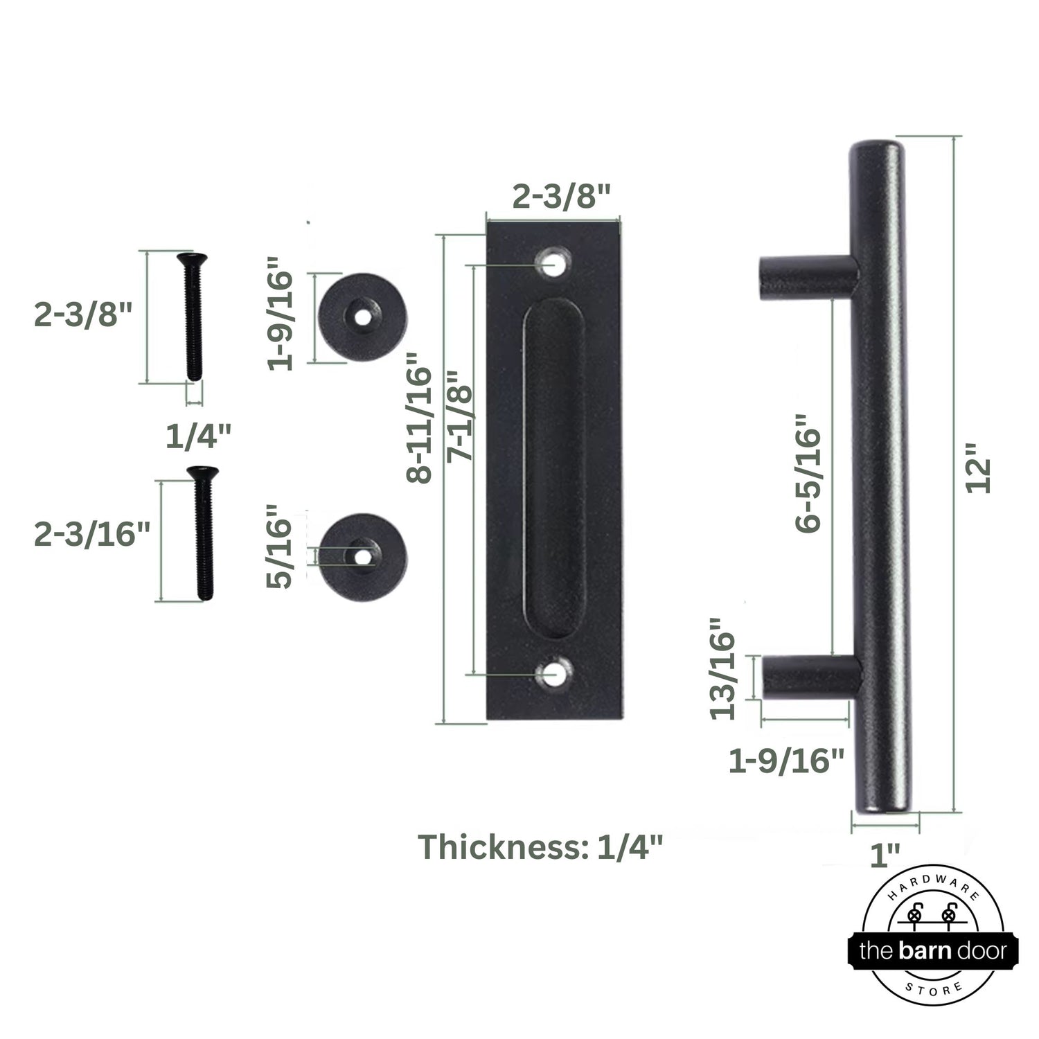 Round pull set in black with measurements