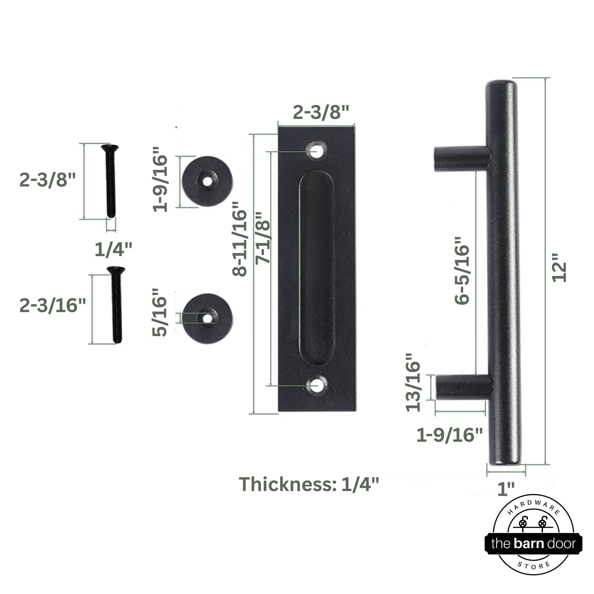 Round pull set in black with measurements