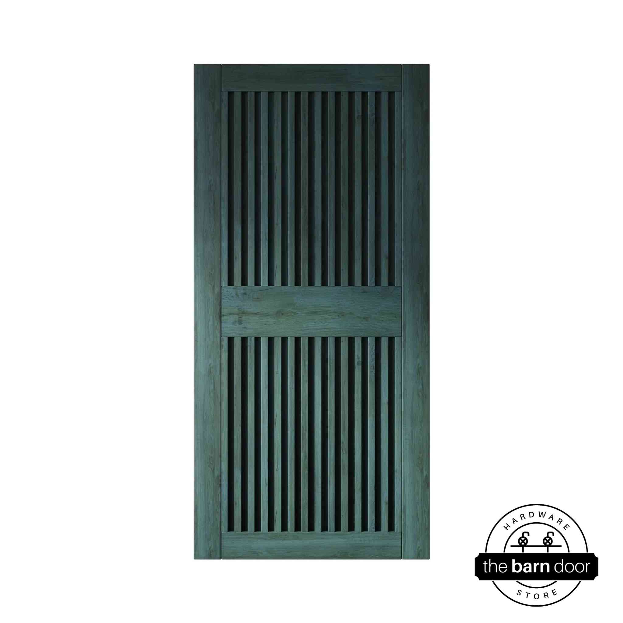 Royal pine wooden door with slatted design on a white background