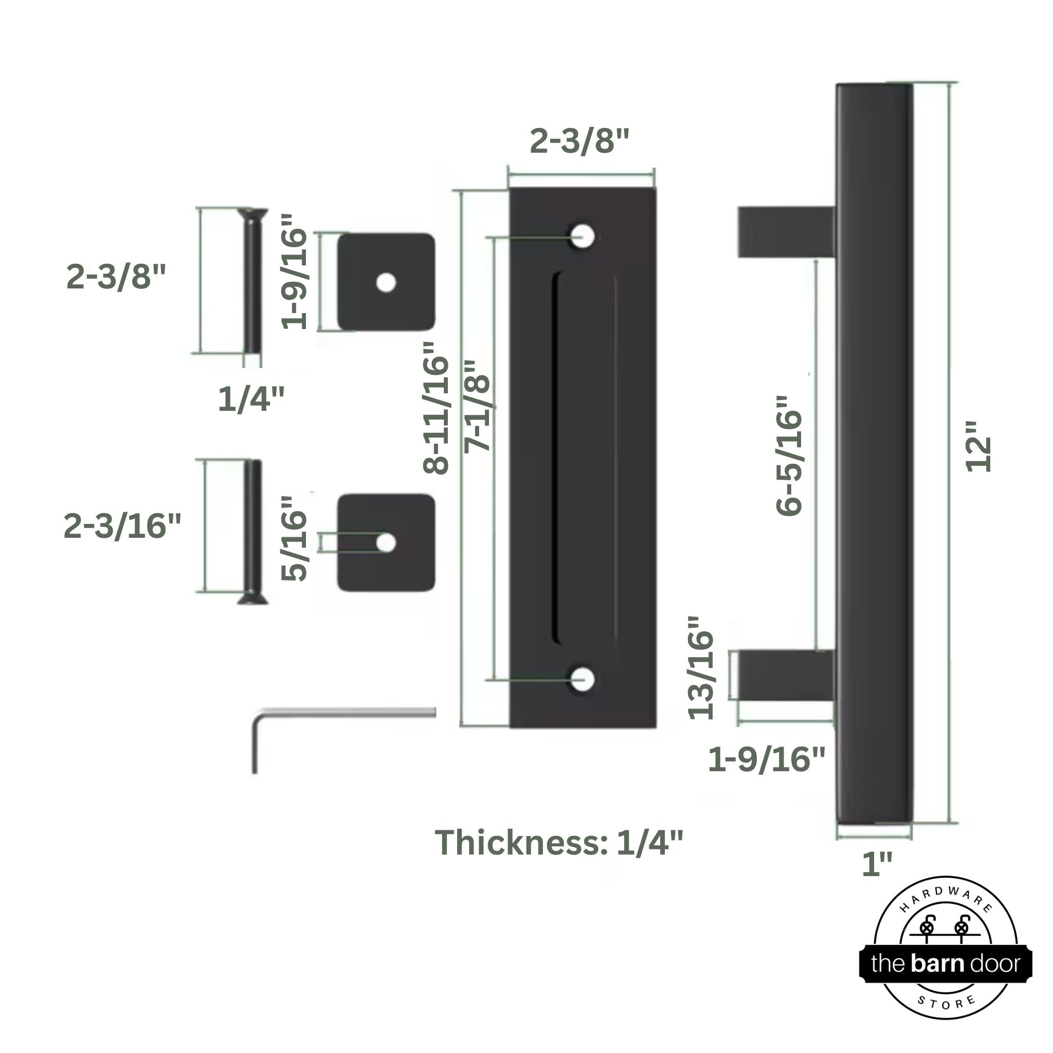 Black square pull handle set with dimensions