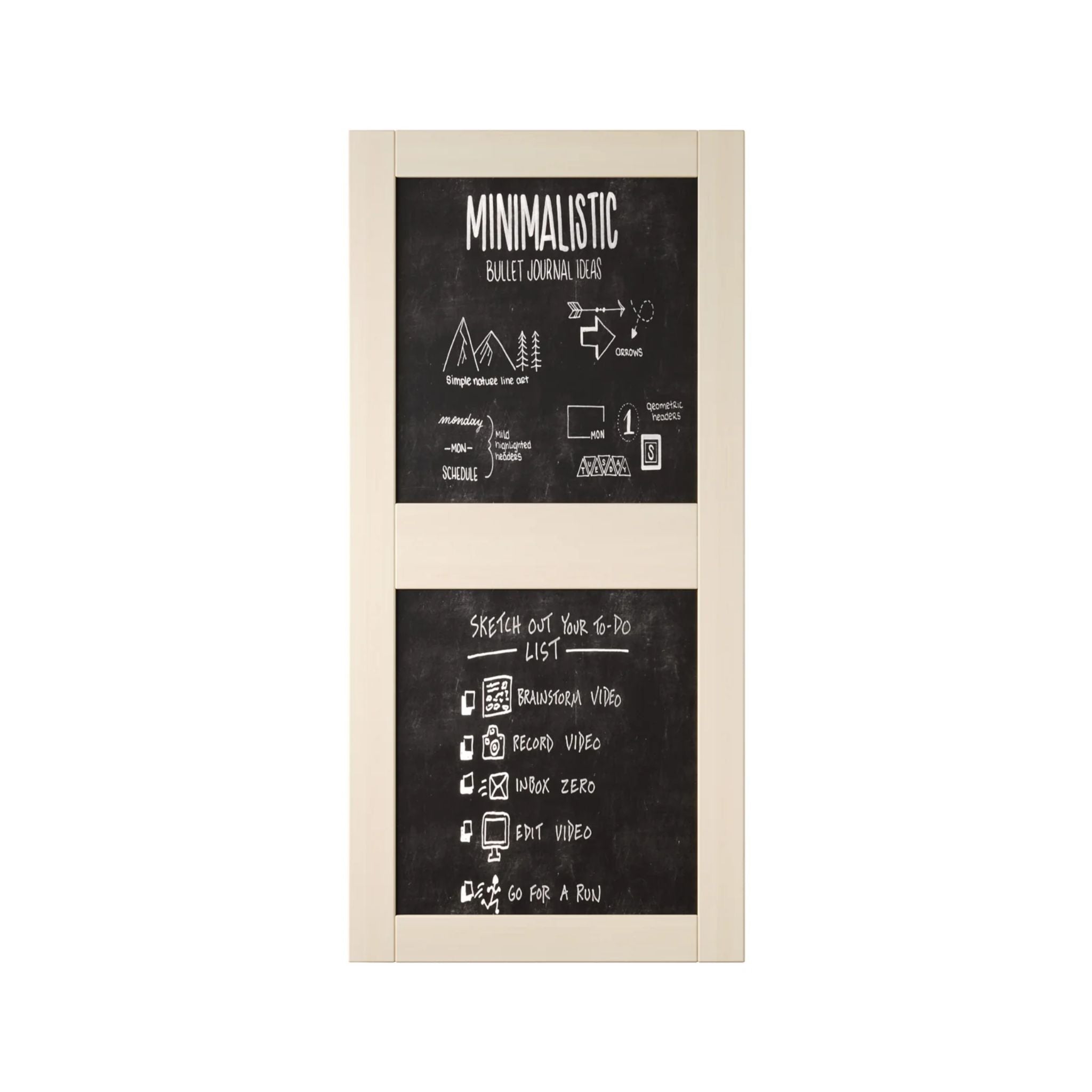 Front view of a vertical tinsmith gray chalkboard door with two panels.