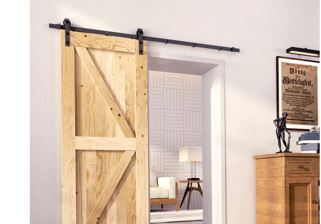 Unfinished Pine Wood Barn Door in a Home