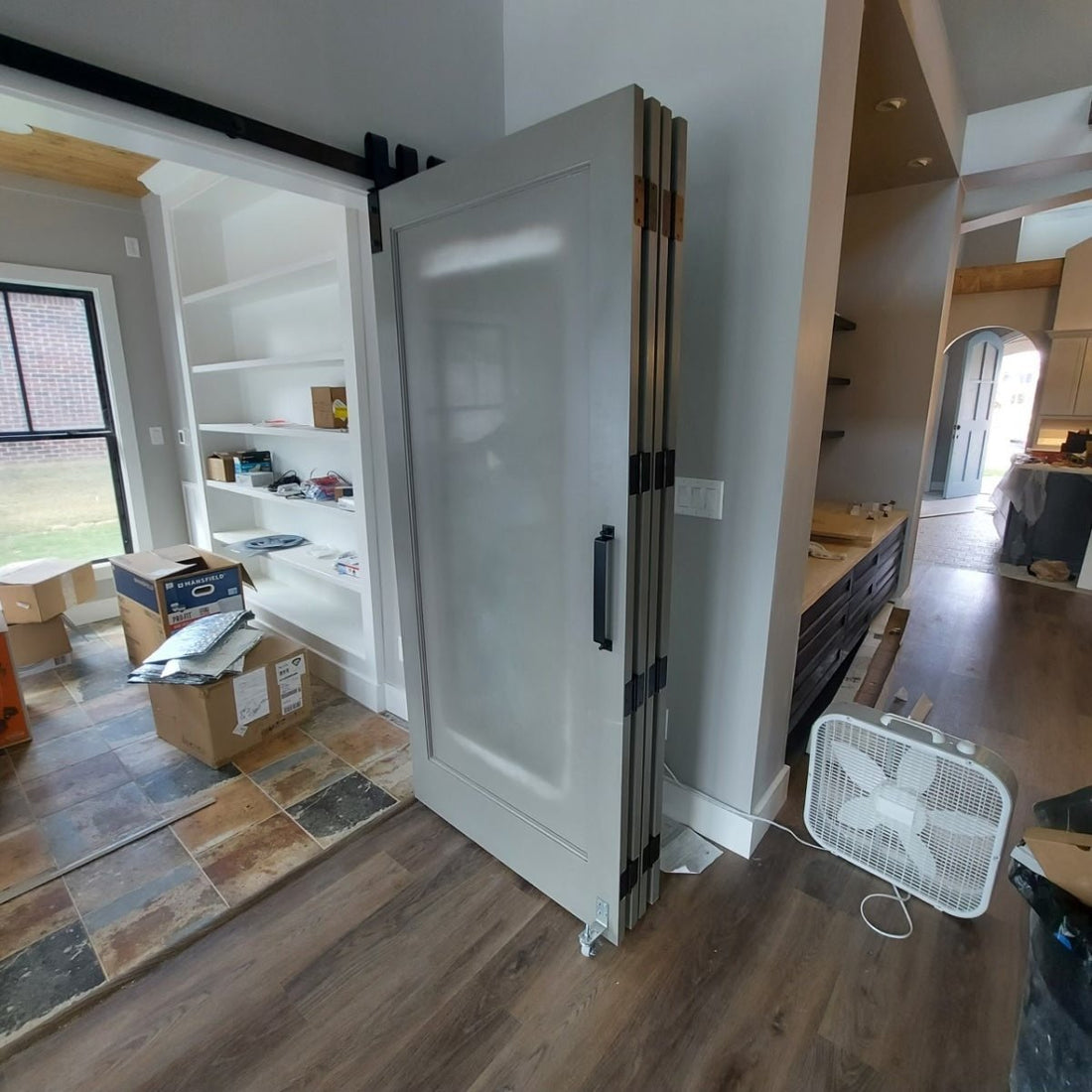 Installed Bifold Barn Door Hardware Kit