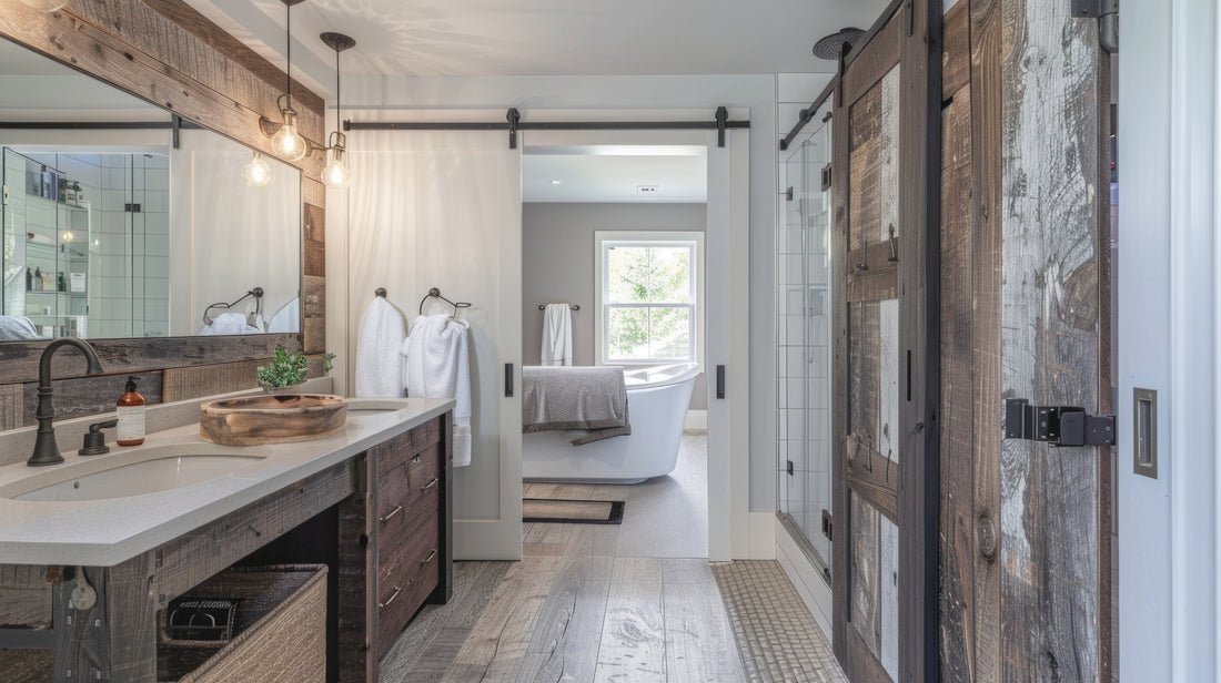 Bathroom barn door with lock