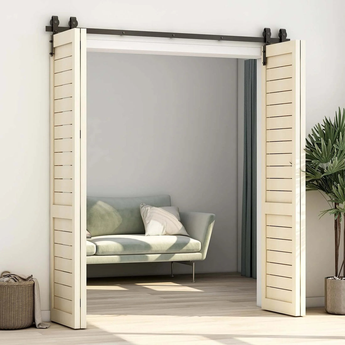 Bifold Barn Door Hardware Kit in Living Room