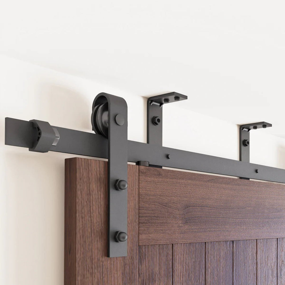 Close Up of Ceiling Mount Barn Door Hardware