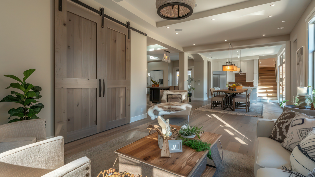 Barn Door in an Open Concept Living Room