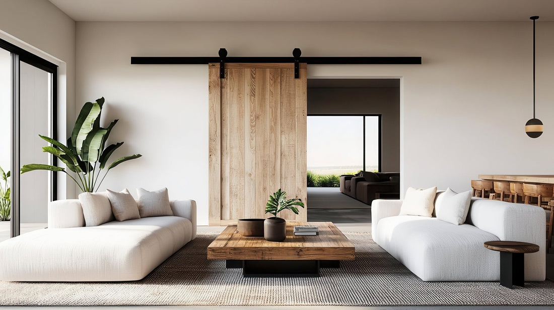 Natural Wood Barn Door in Living Room