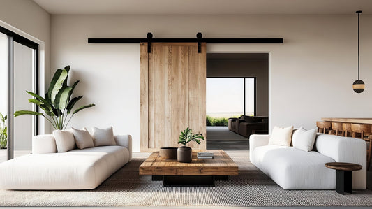Natural Wood Barn Door in Living Room