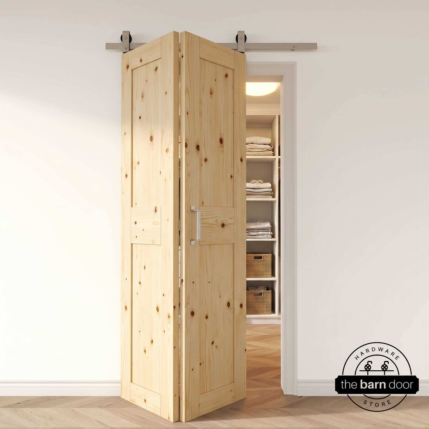 2 Door Top Mount Bifold Barn Door Hardware Brushed Nickel