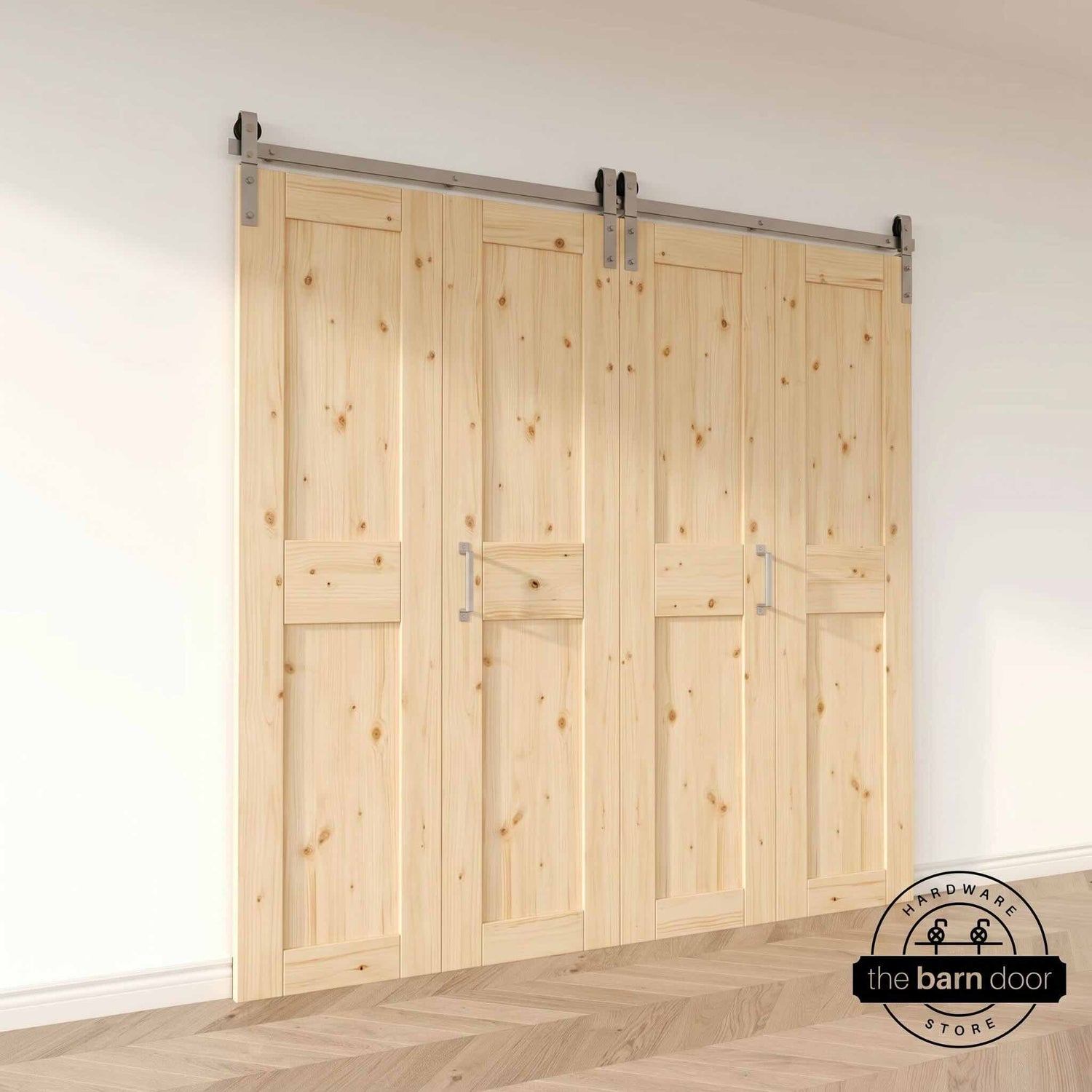 4 Door Front Mount Bifold Barn Door Hardware Brushed Nickel