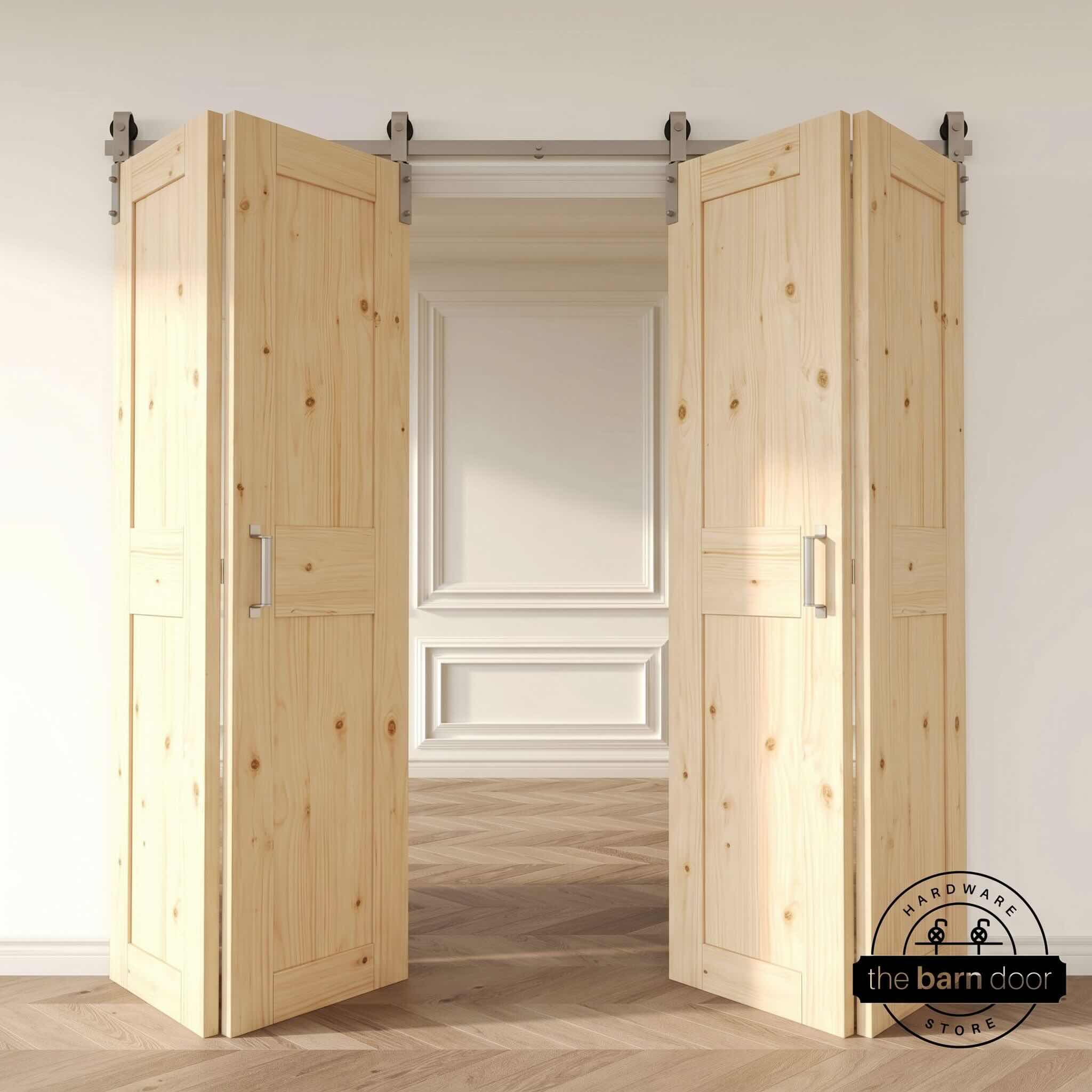 4 Door Front Mount Bifold Barn Door Hardware Brushed Nickel