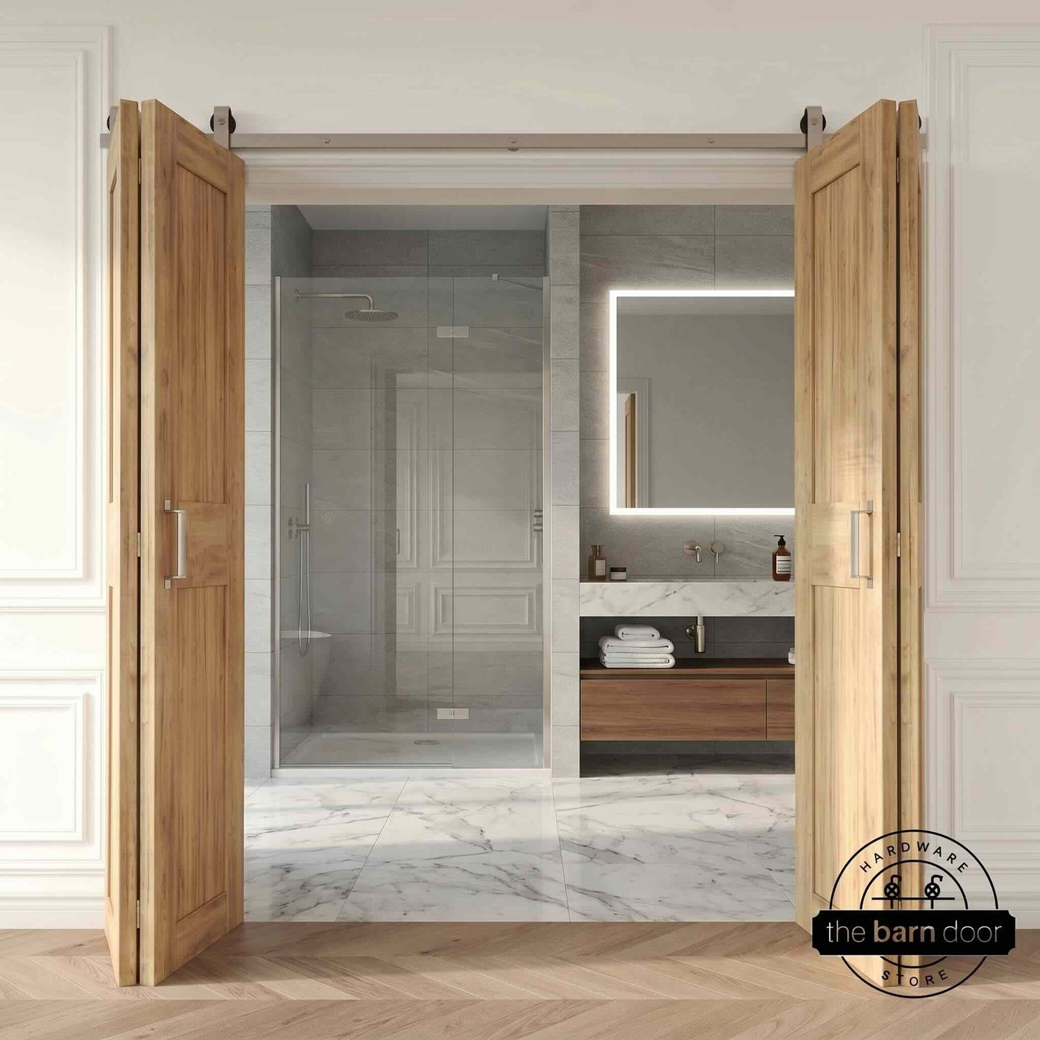 4 Door Top Mount Bifold Barn Door Hardware Brushed Nickel