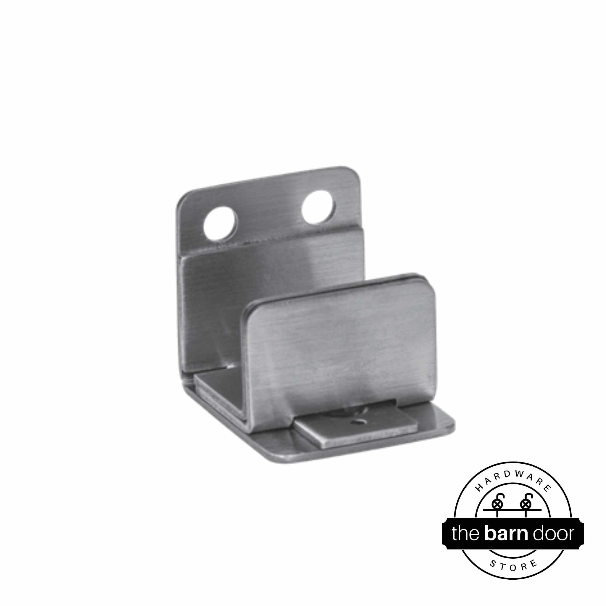 All-in-one wall mounted stainless steel barn door floor guide from Goldberg Brothers.