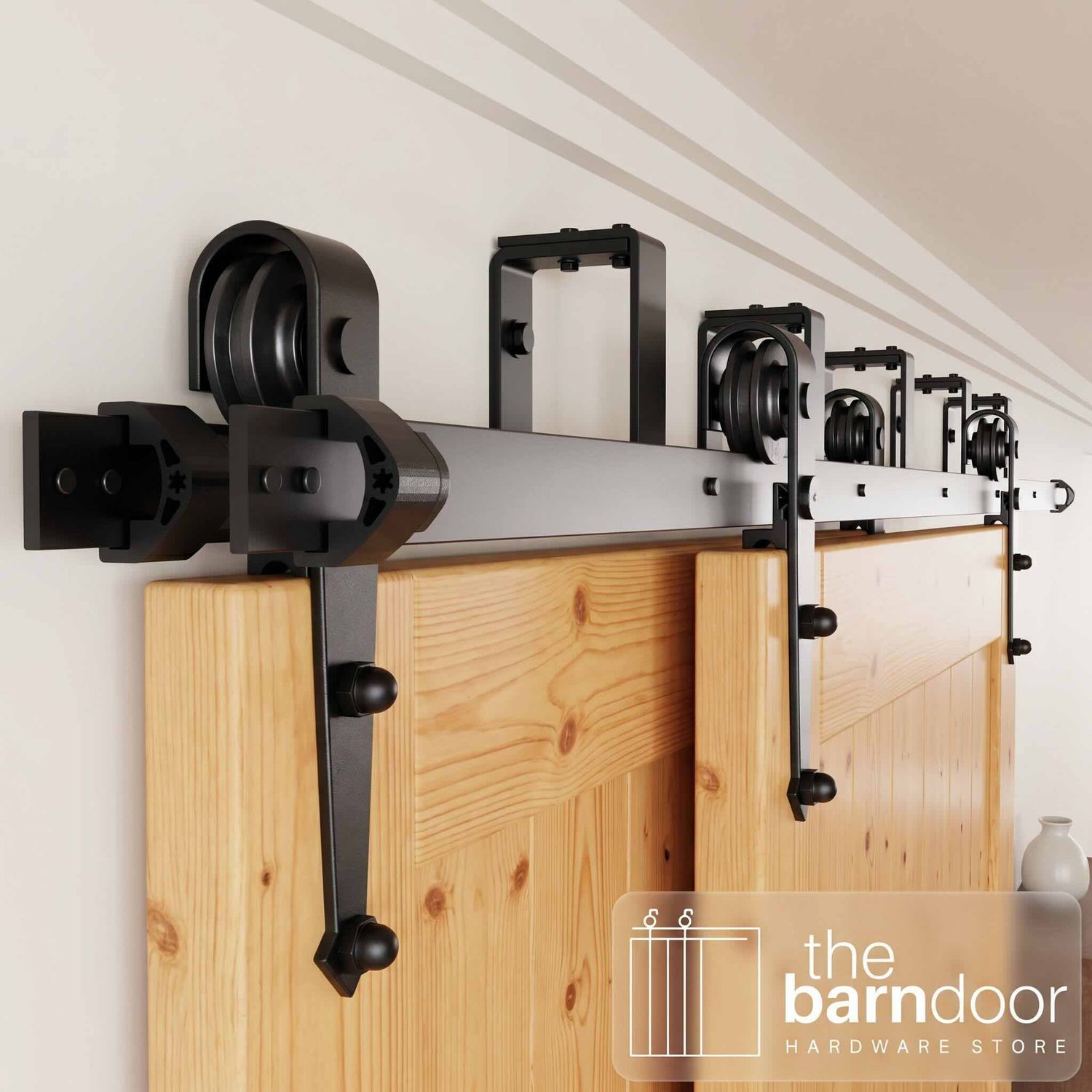Arrow Black Double Track Bypass Barn Door Hardware Kit