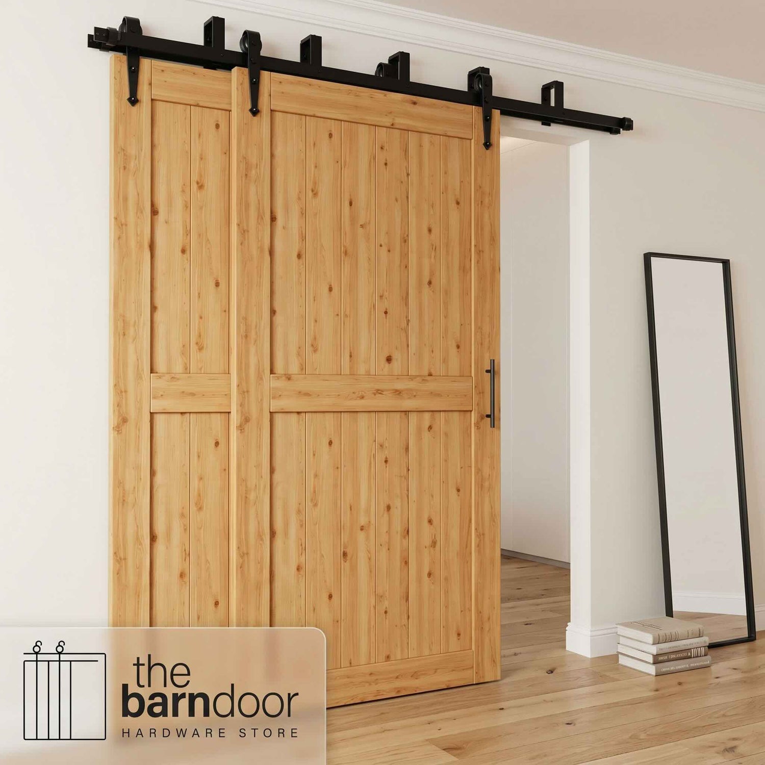 Arrow Black Double Track Bypass Barn Door Hardware Kit
