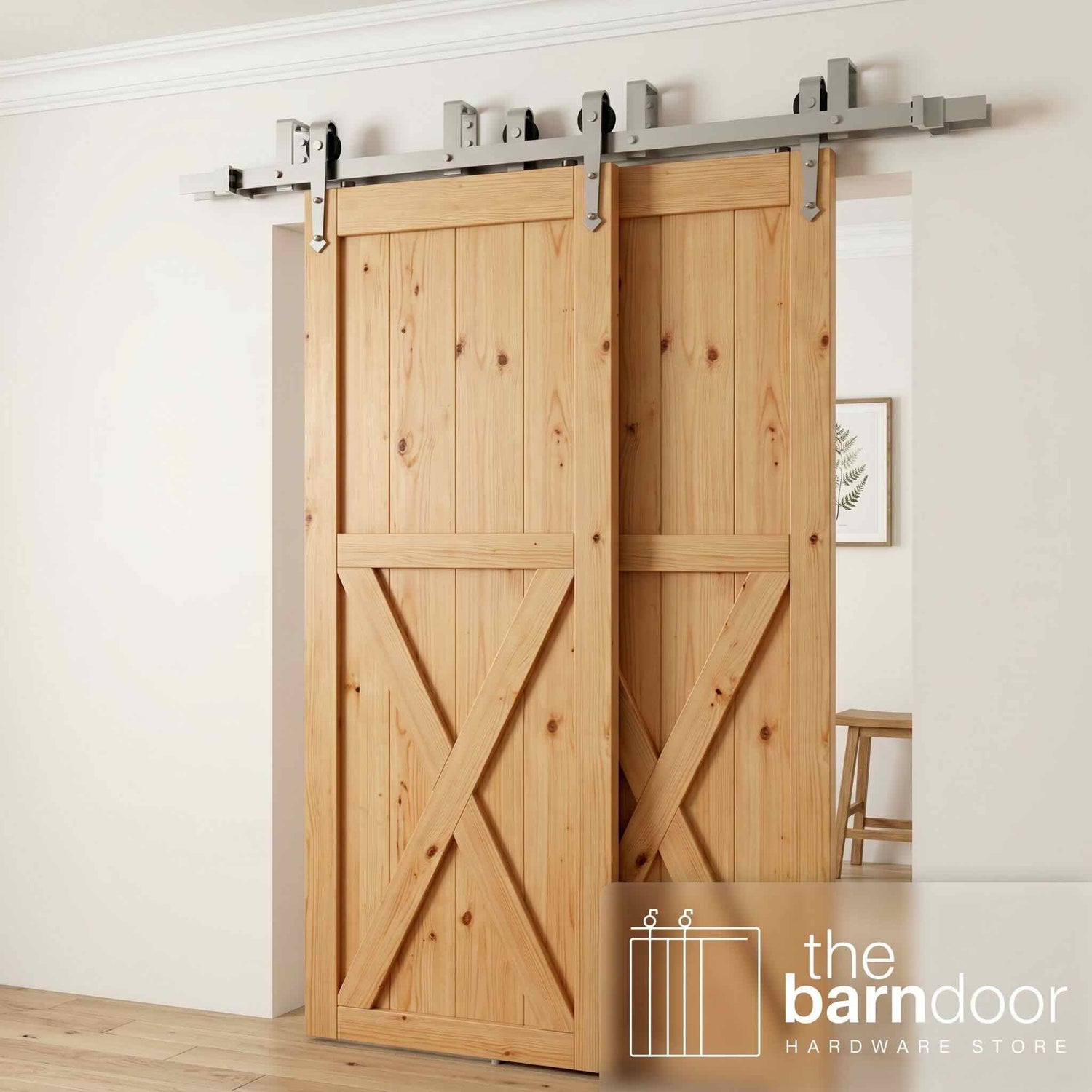 Arrow Brushed Nickel Double Track Bypass Barn Door Hardware Kit