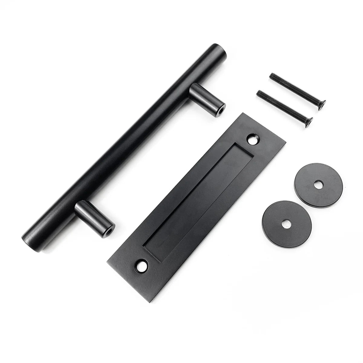 Black Barn Door Handle and Flush Pull and Hardware Components