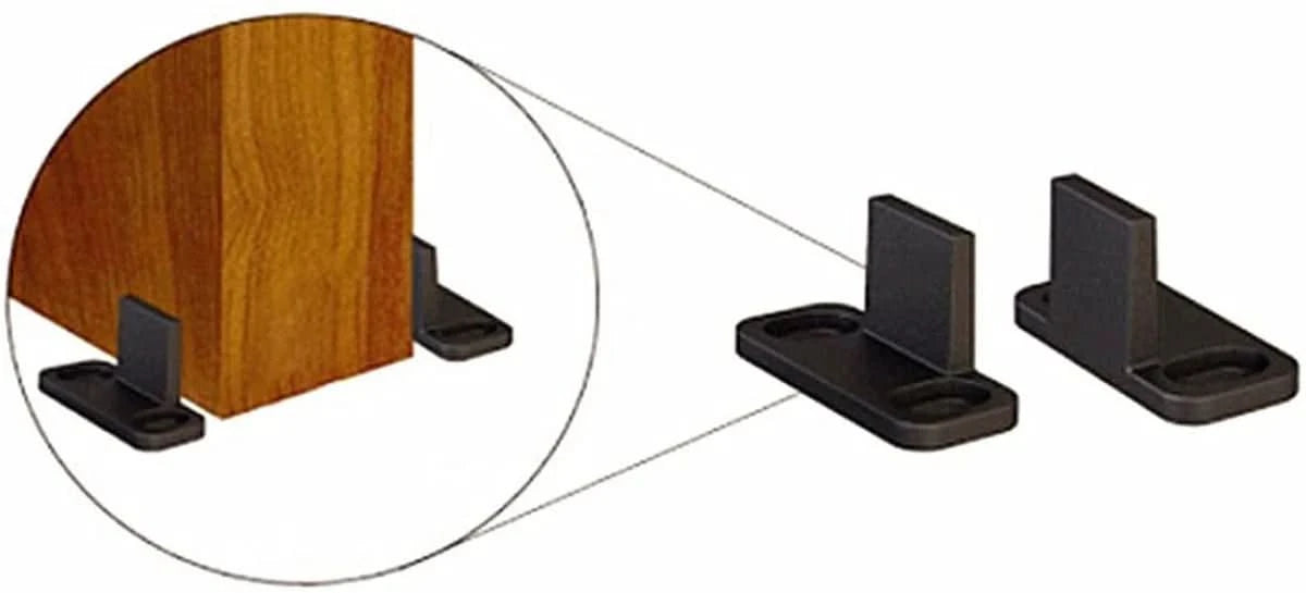 Black Double Clip Floor Mounted Barn Door Guide Installed by TBDHS