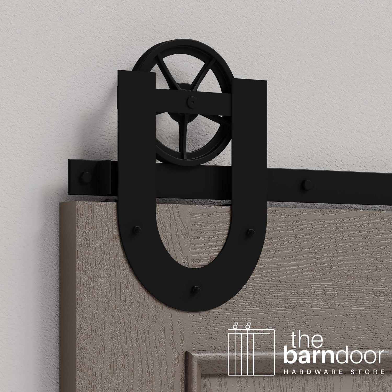 Black Horseshoe Wagon Wheel Heavy Duty Single Track Barn Door Hardware