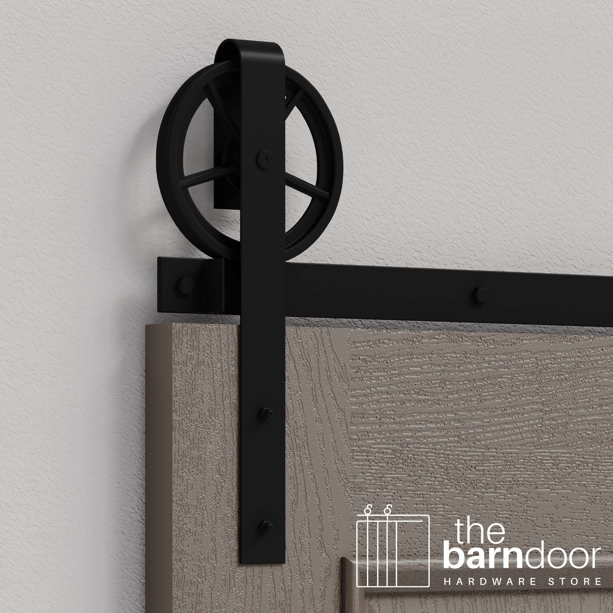 Black Wagon Wheel Heavy Duty Single Track Barn Door Hardware