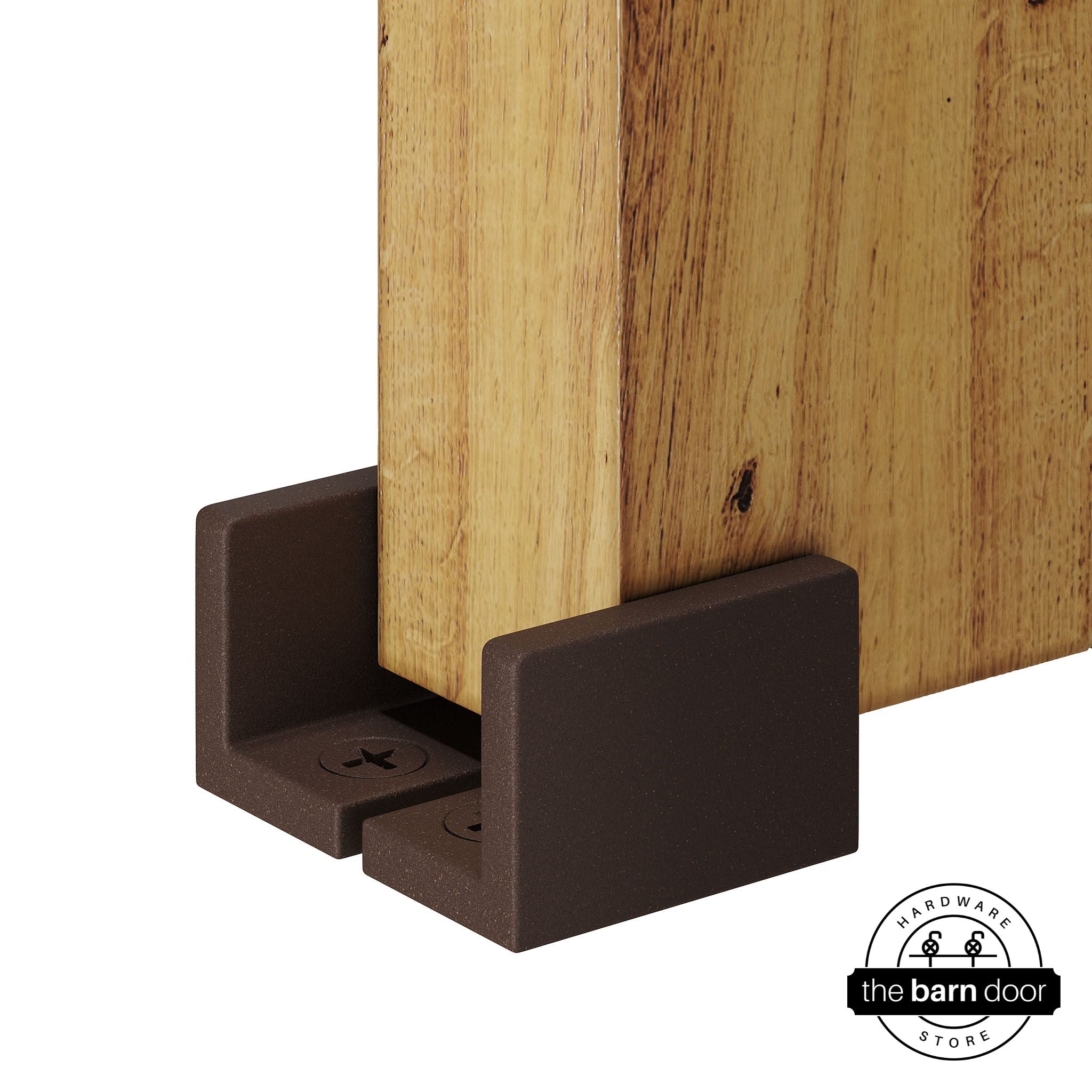 Bronze barn door hardware adjustable u floor guide on a wooden door