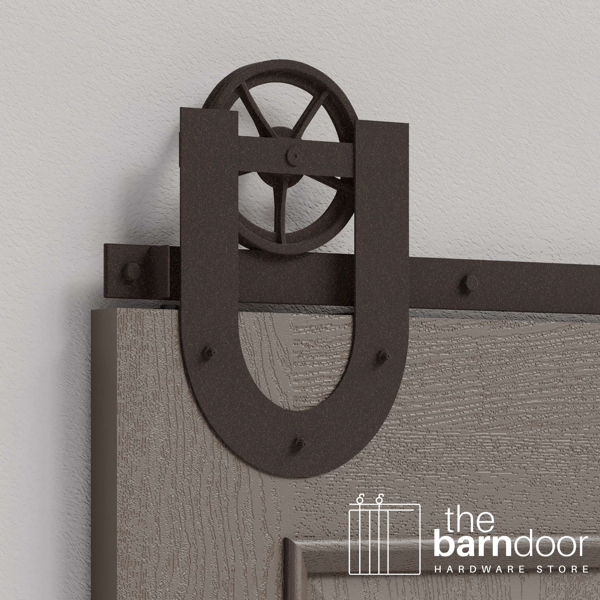 Bronze Horseshoe Wagon Wheel Heavy Duty Single Track Barn Door Hardware