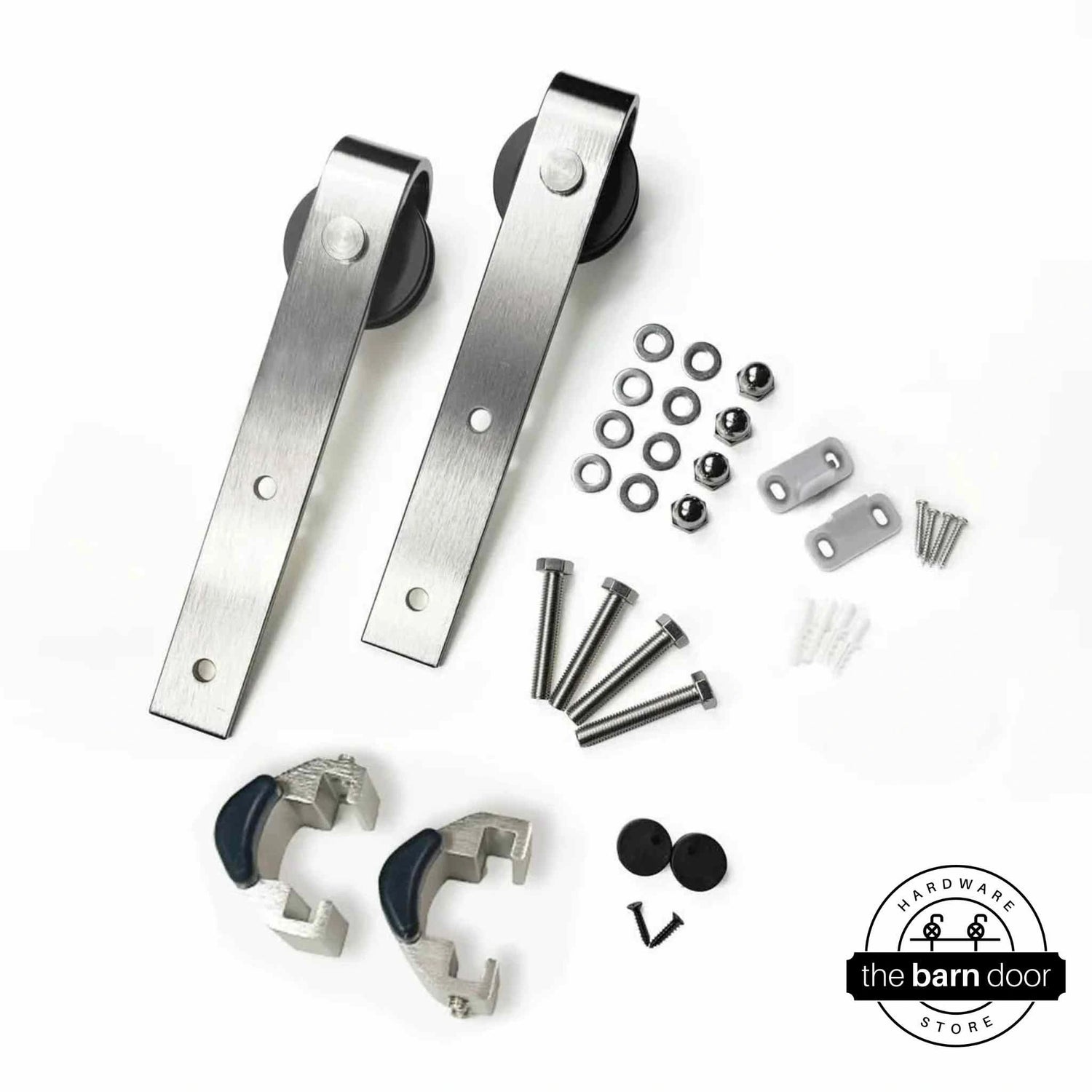 Premium Brushed Nickel Barn Door Roller Set and components
