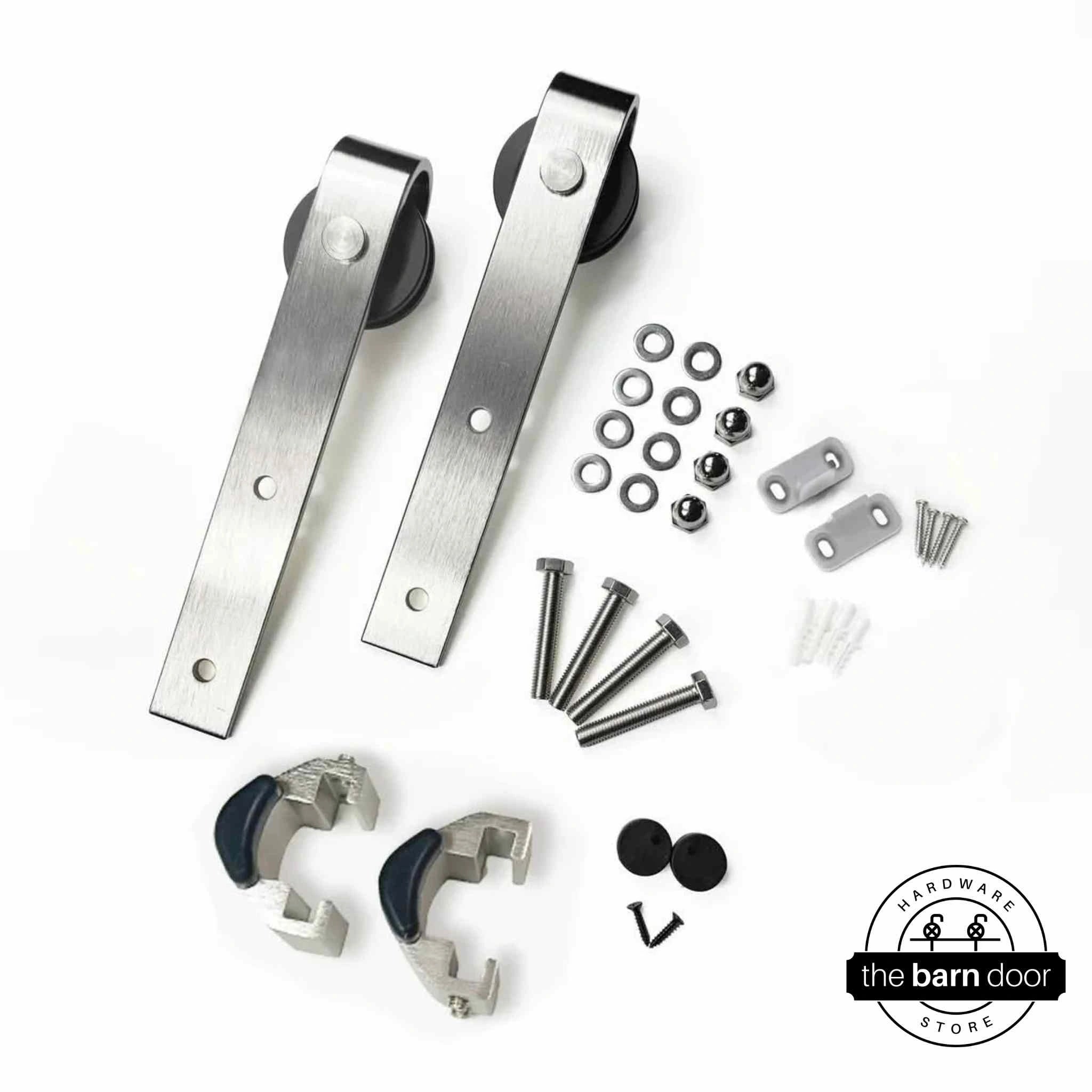 Premium Brushed Nickel Barn Door Roller Set and components