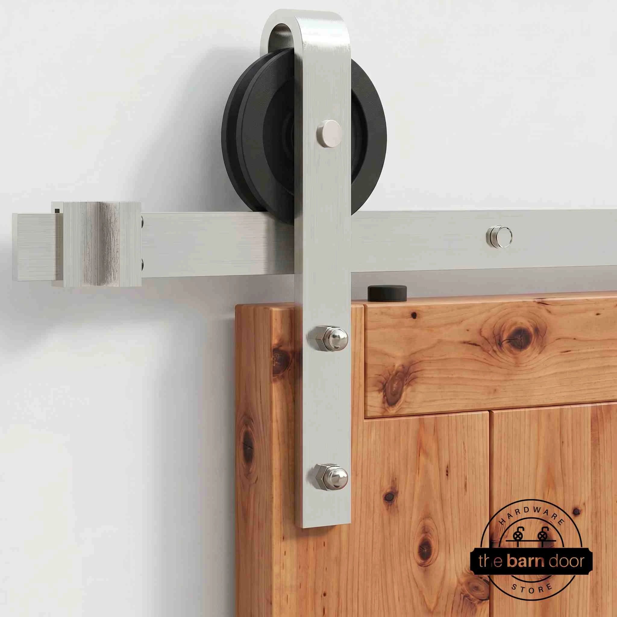 Spoke Wheel Brushed Nickel Barn Door Hardware Kit