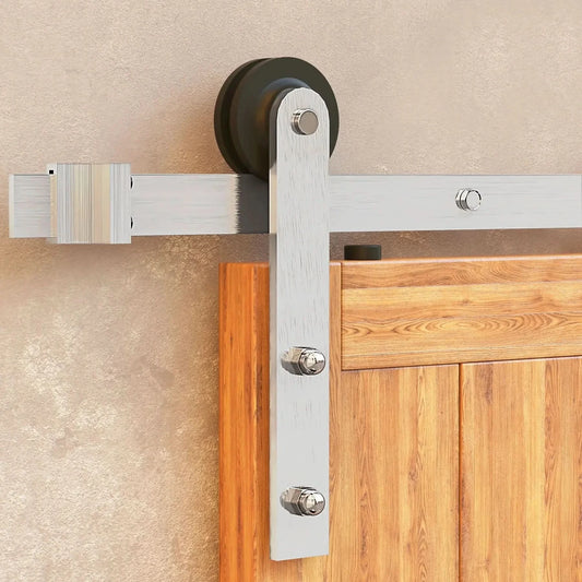 Straight Brushed Nickel Barn Door Hardware Kit