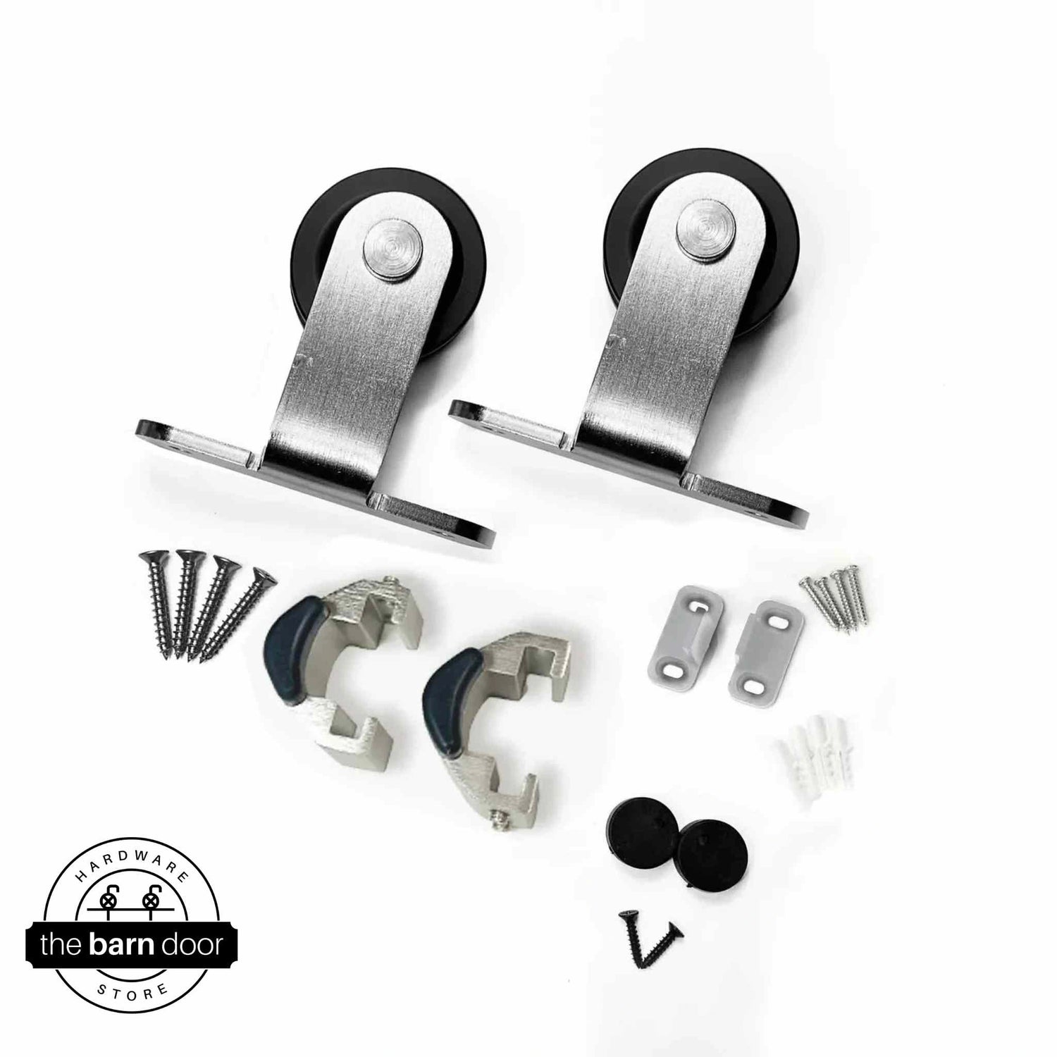 T-Shape Brushed Nickel Premium Barn Door Roller Set