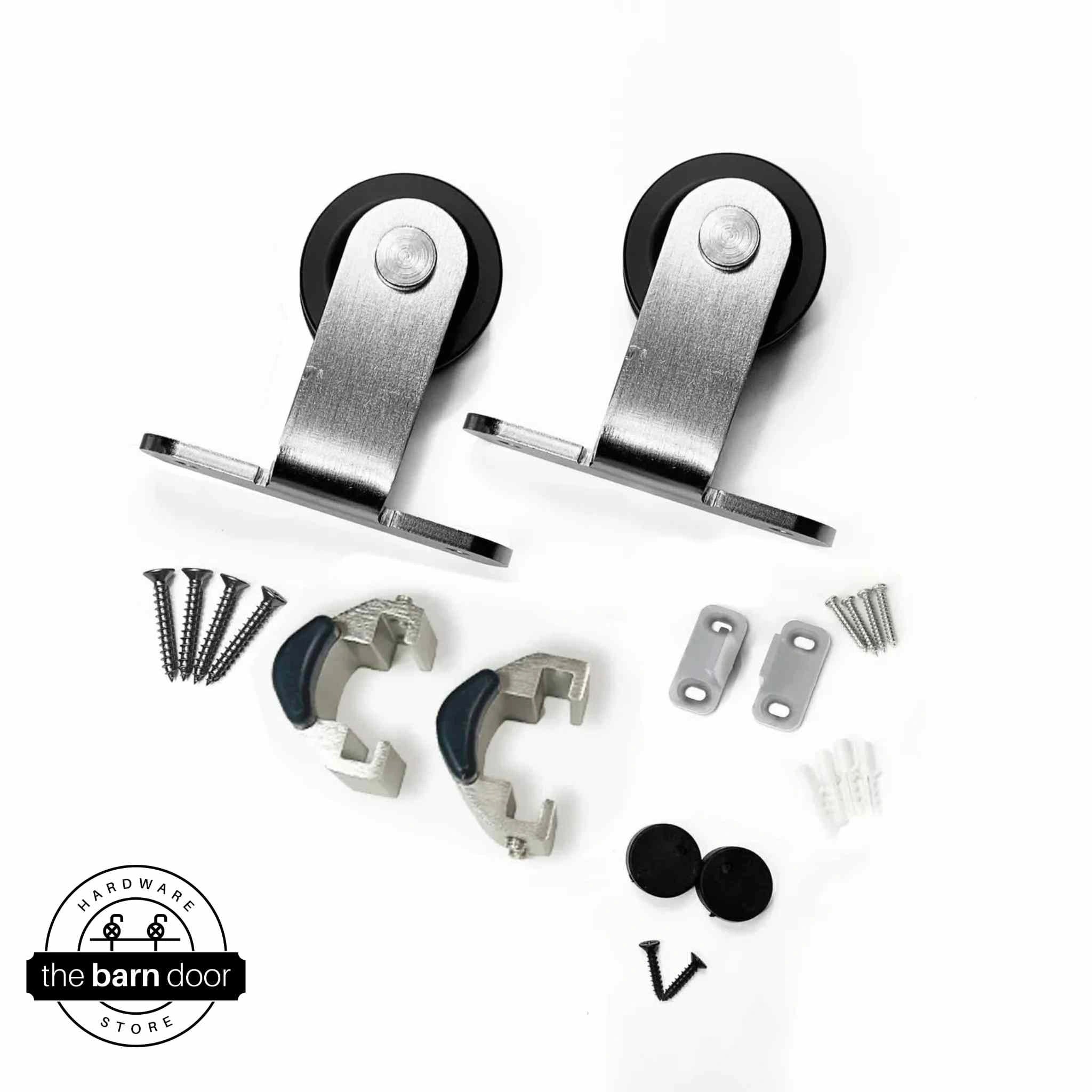 T-Shape Brushed Nickel Premium Barn Door Roller Set