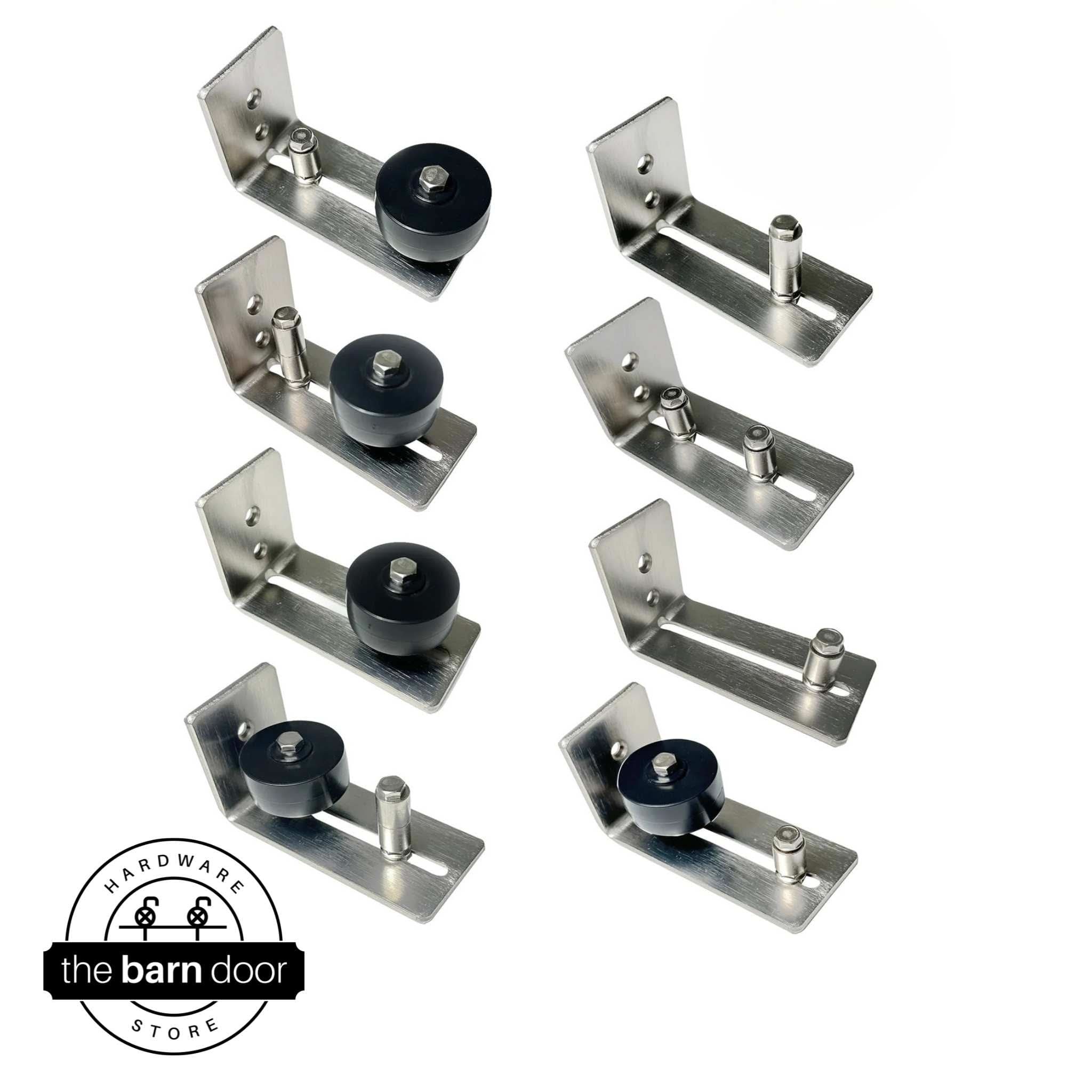 Brushed Nickel Wall Mounted Roller Floor Guide Set Up Options