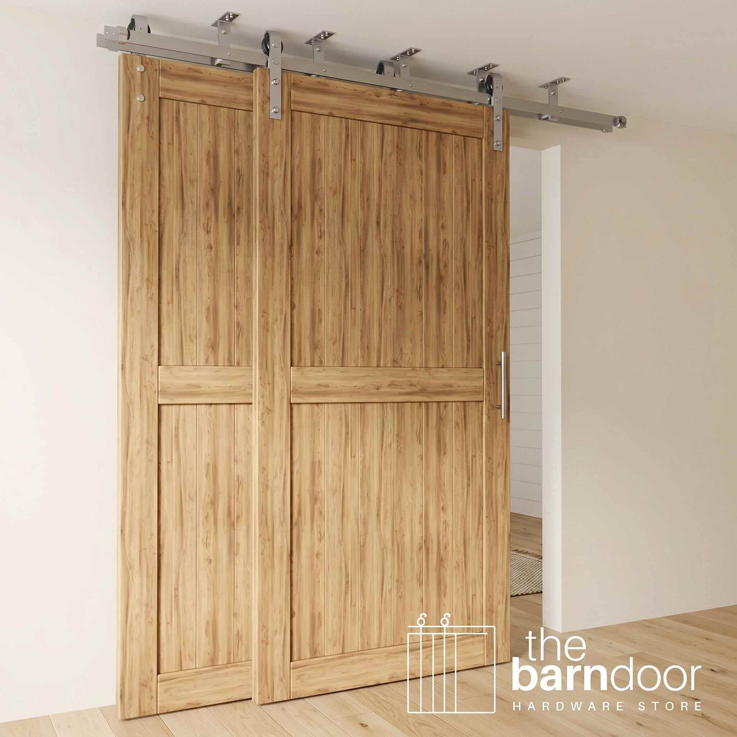 Ceiling Mounted Double Bypass Barn Door Hardware Kit