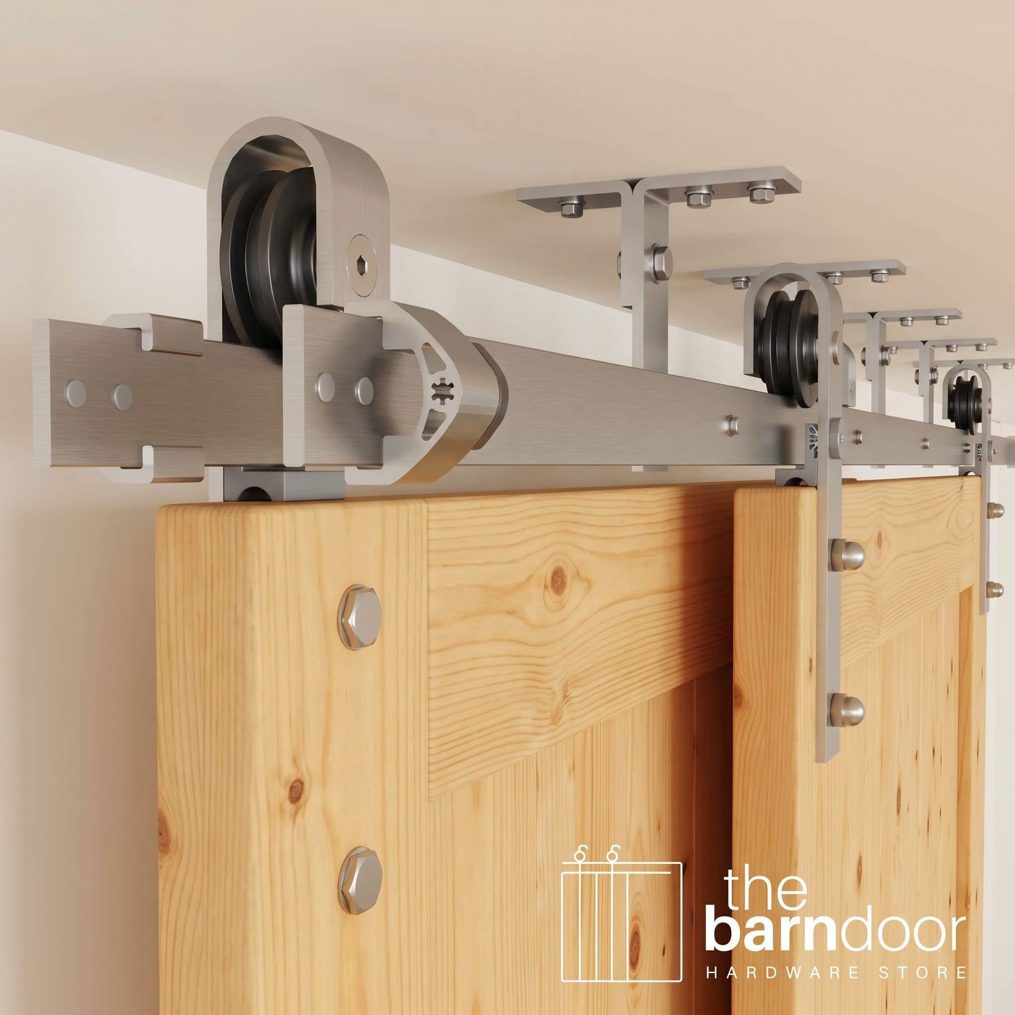 Ceiling Mounted Double Bypass Barn Door Hardware Kit