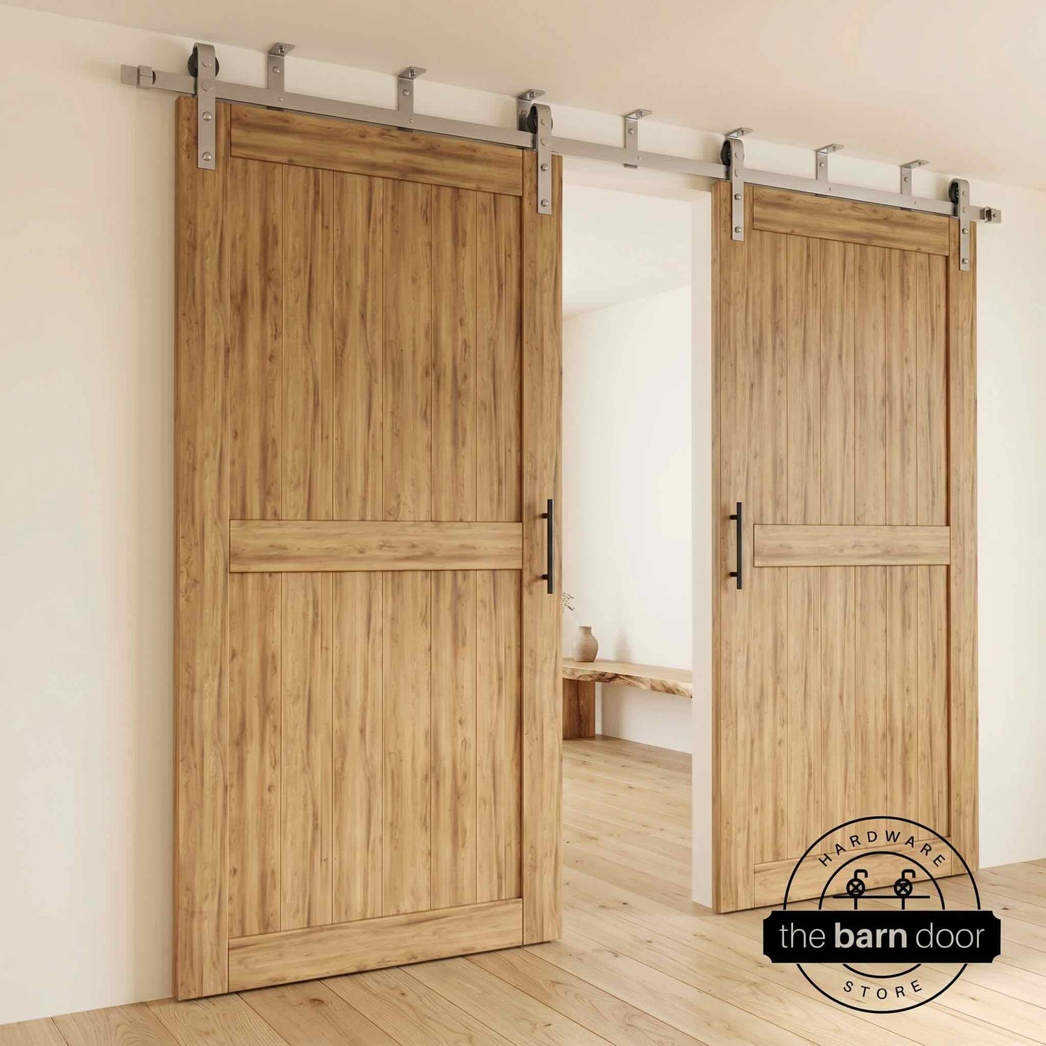 Ceiling Mount Brushed Nickel Barn Door Hardware