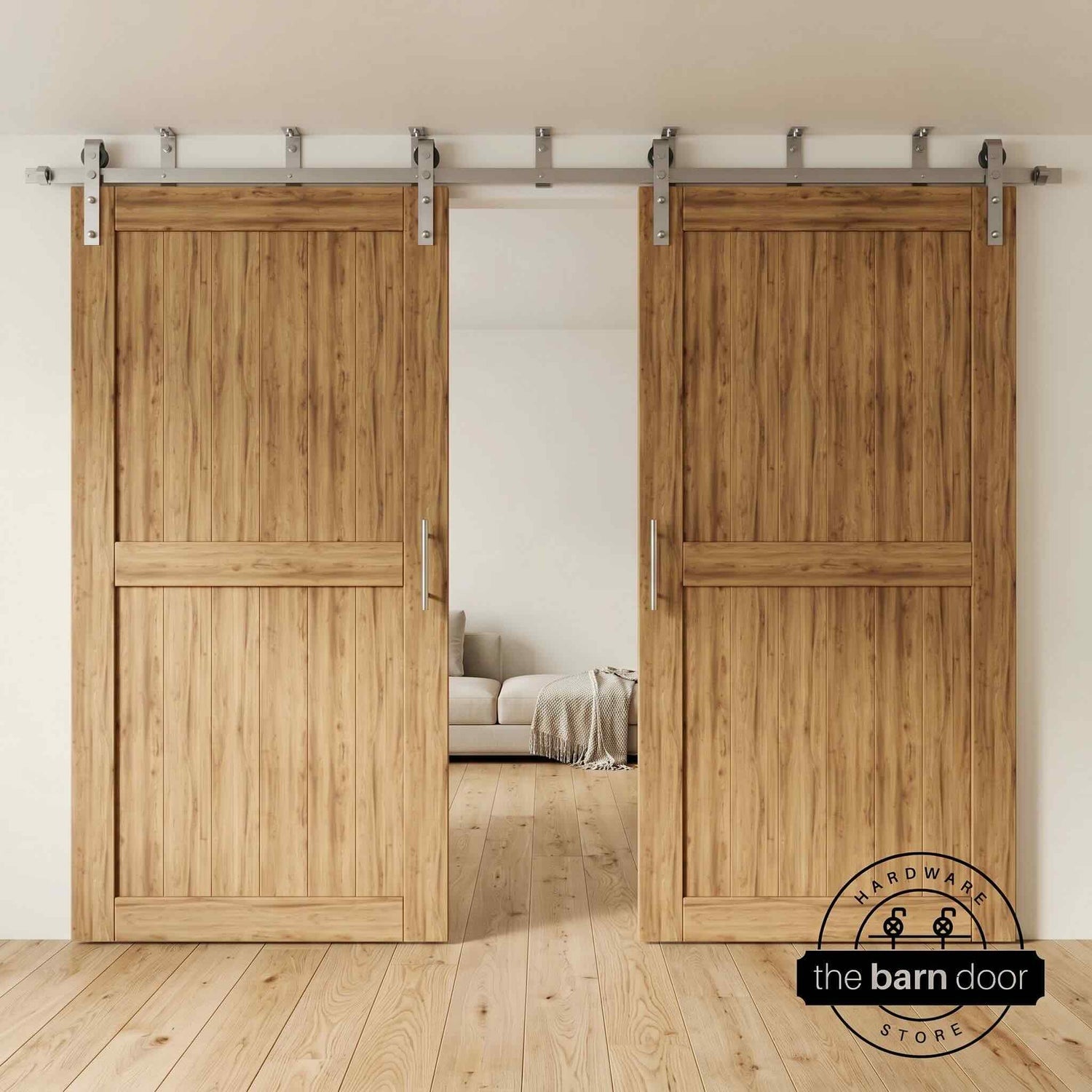 Ceiling Mount Brushed Nickel Barn Door Hardware