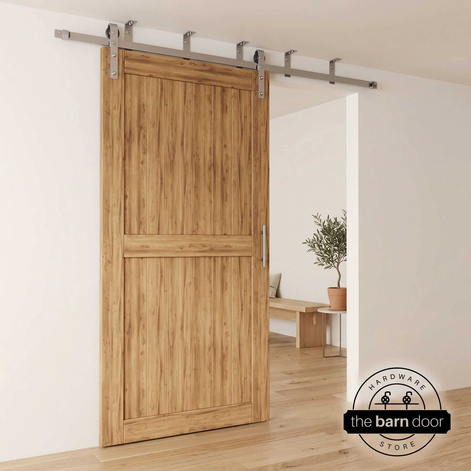 Ceiling Mount Brushed Nickel Barn Door Hardware