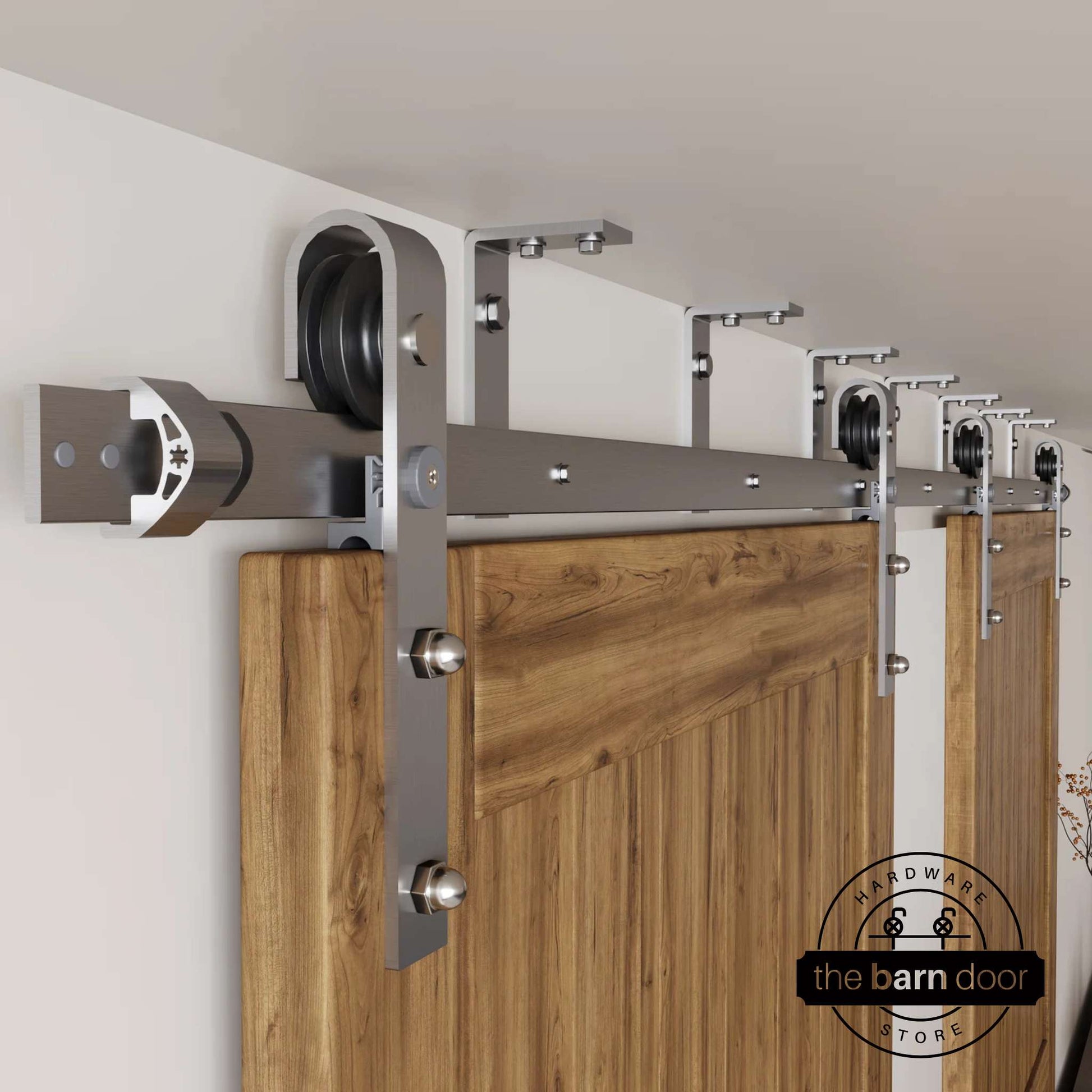 Ceiling Mount Brushed Nickel Barn Door Hardware