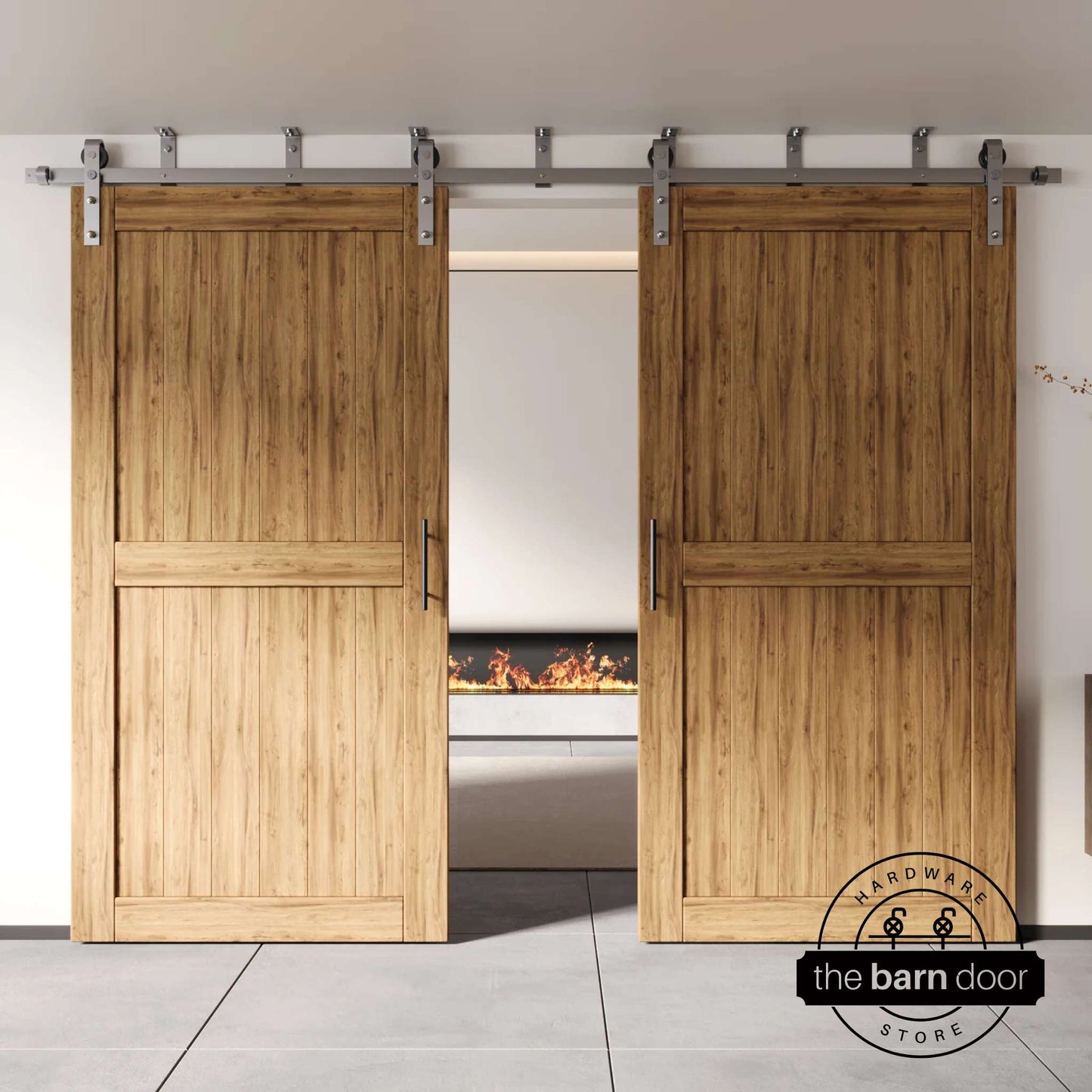 Ceiling Mount Brushed Nickel Barn Door Hardware